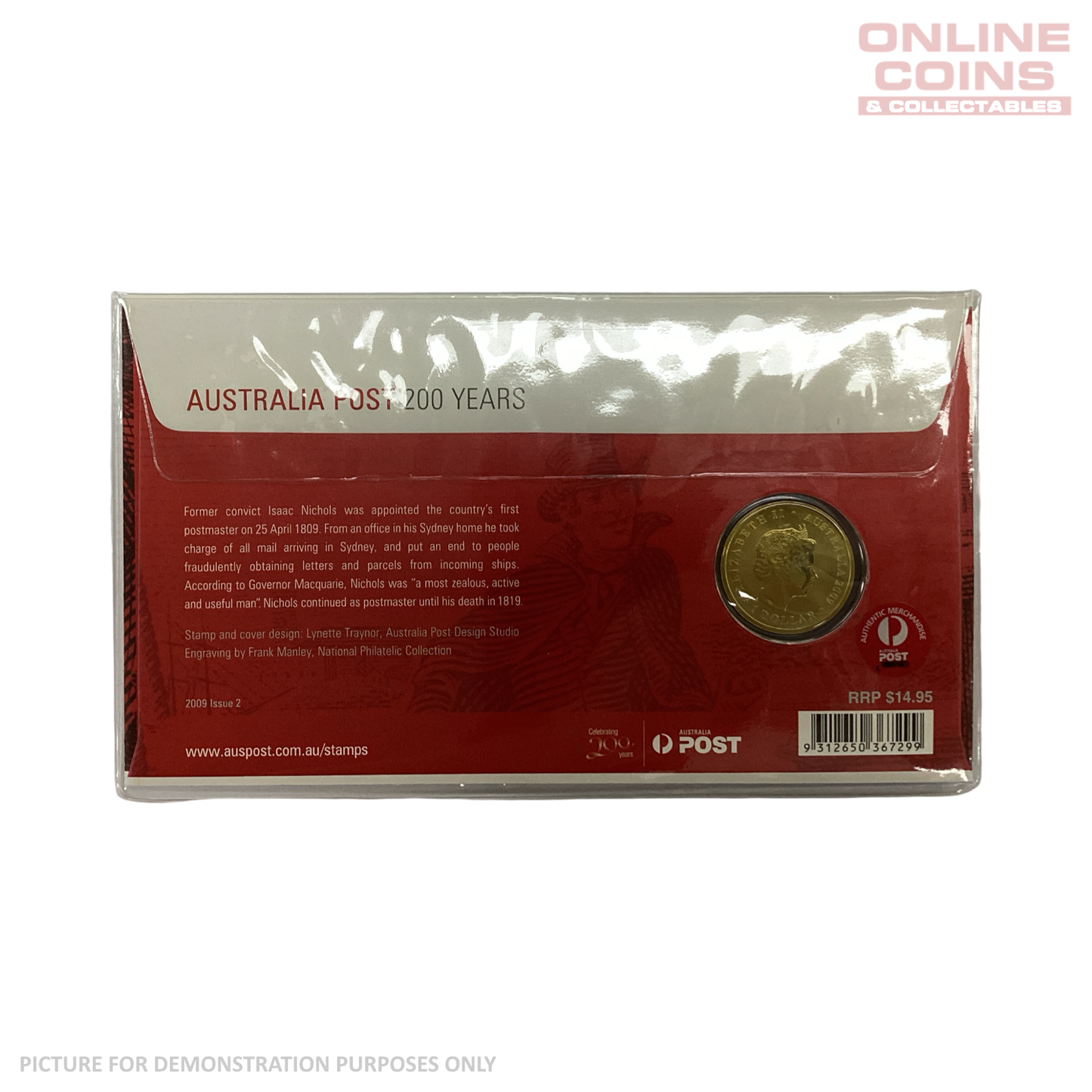 2009 - Australia Post - 200 Years of the Australian Postal Service PNC - $1 Coloured Coin