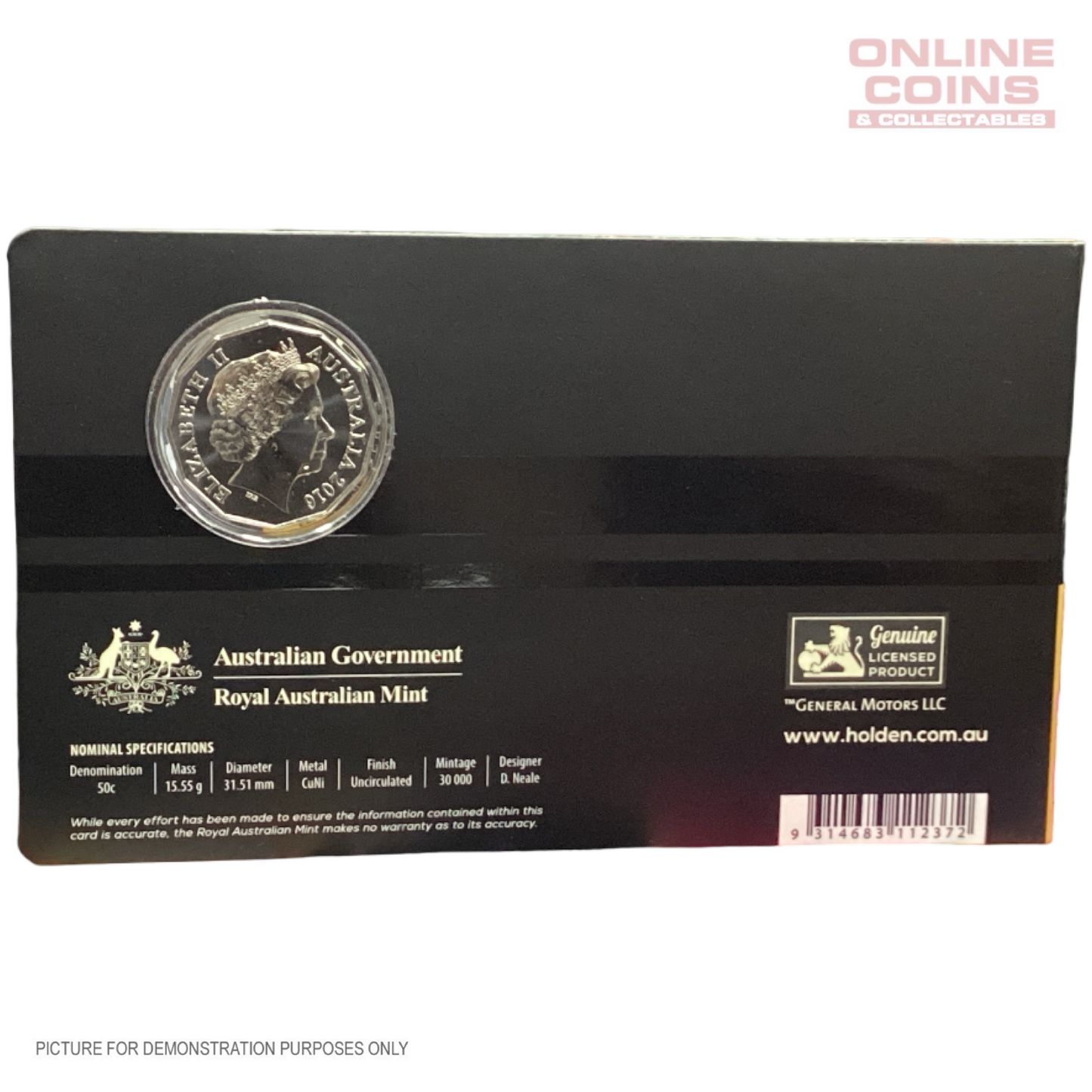 2016 - Royal Australian Mint - HQ Kingswood Coloured 50c Coin in Card