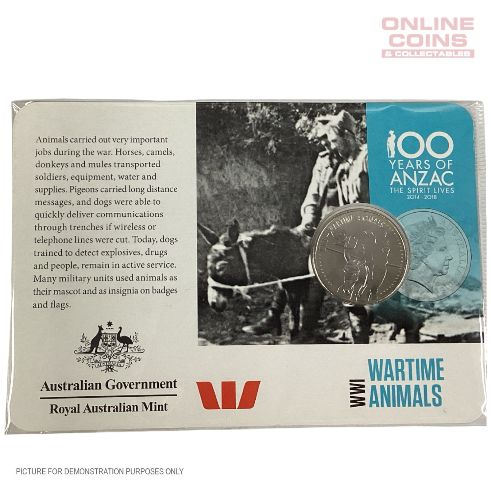 2015 - Royal Australian Mint - 100 Years of ANZAC - WWI Wartime Animals