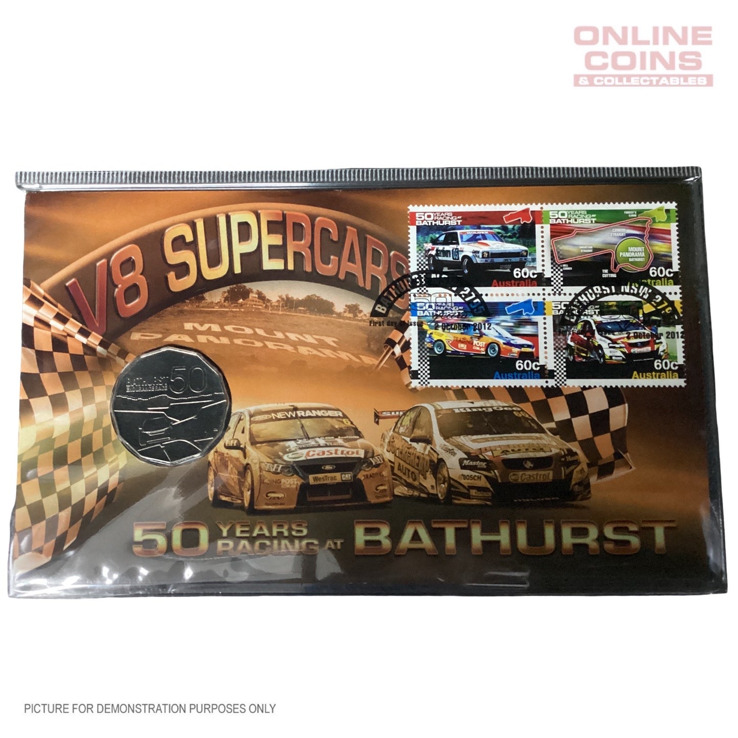 2013 - Australia Post - Royal Australian Mint - V8 Supercars 50 Years of Racing at Bathurst 50c PNC