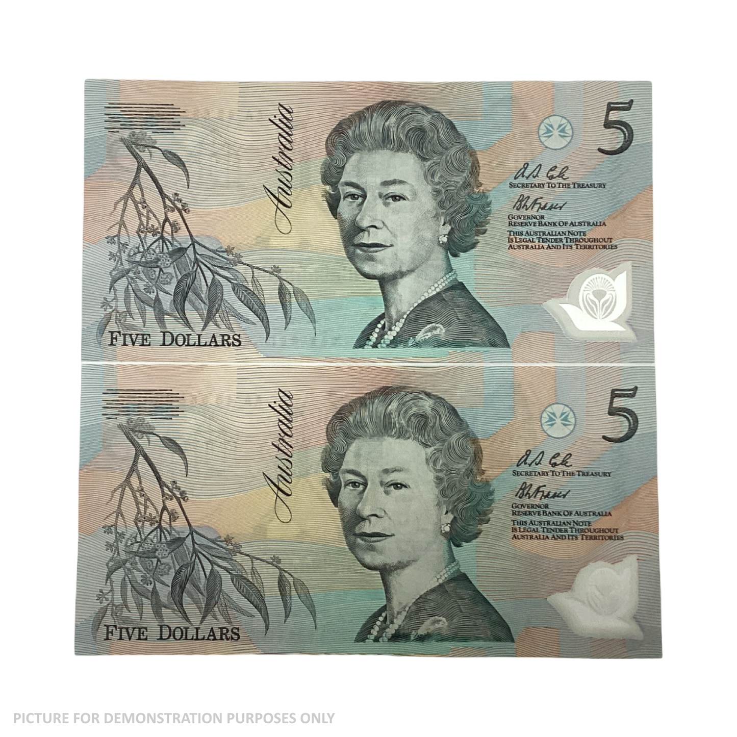 1992 AUNC $5 Cole/Fraser Polymer Notes - Sequnetial Pair (Australia)