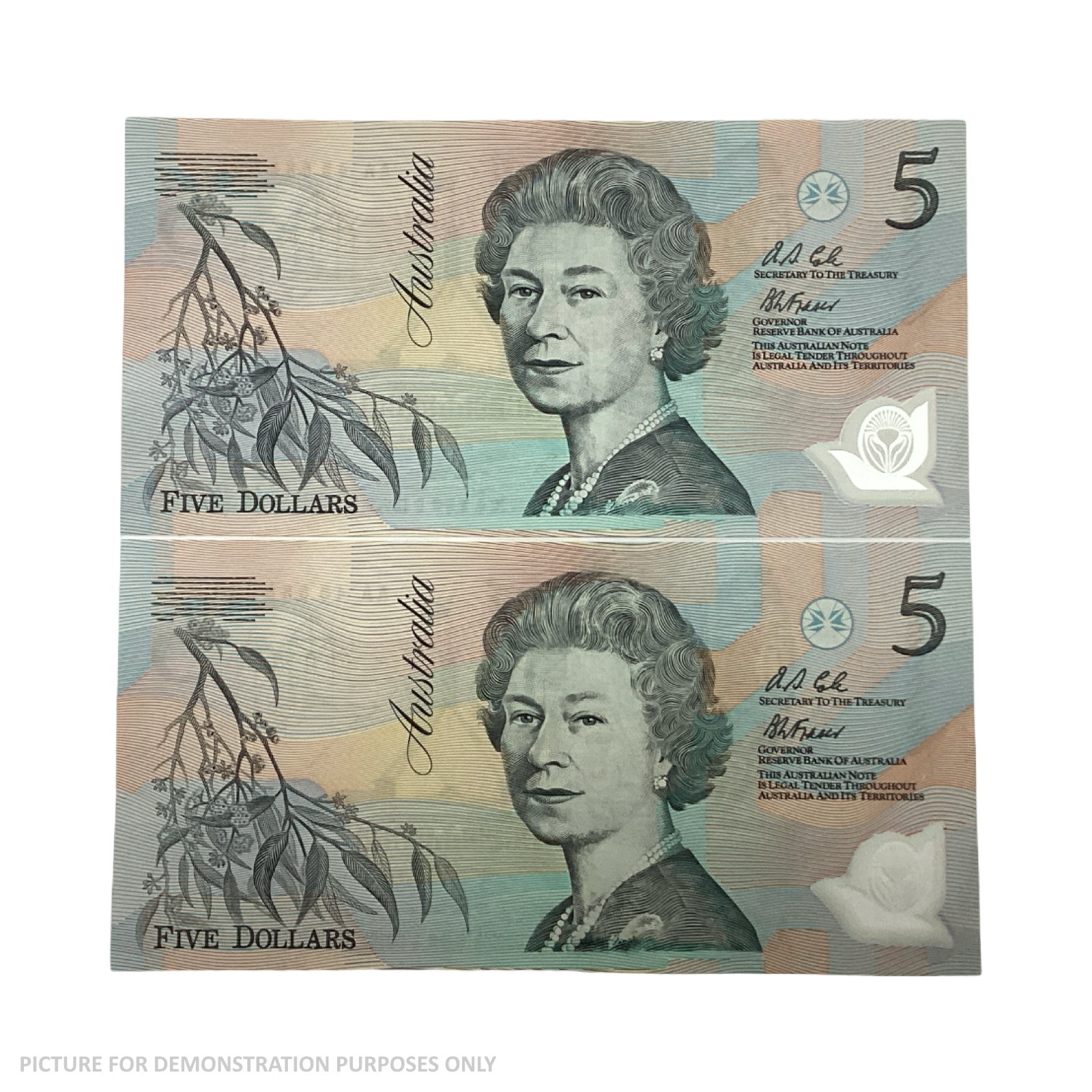 1992 AUNC $5 Cole/Fraser Polymer Notes - Sequnetial Pair (Australia)