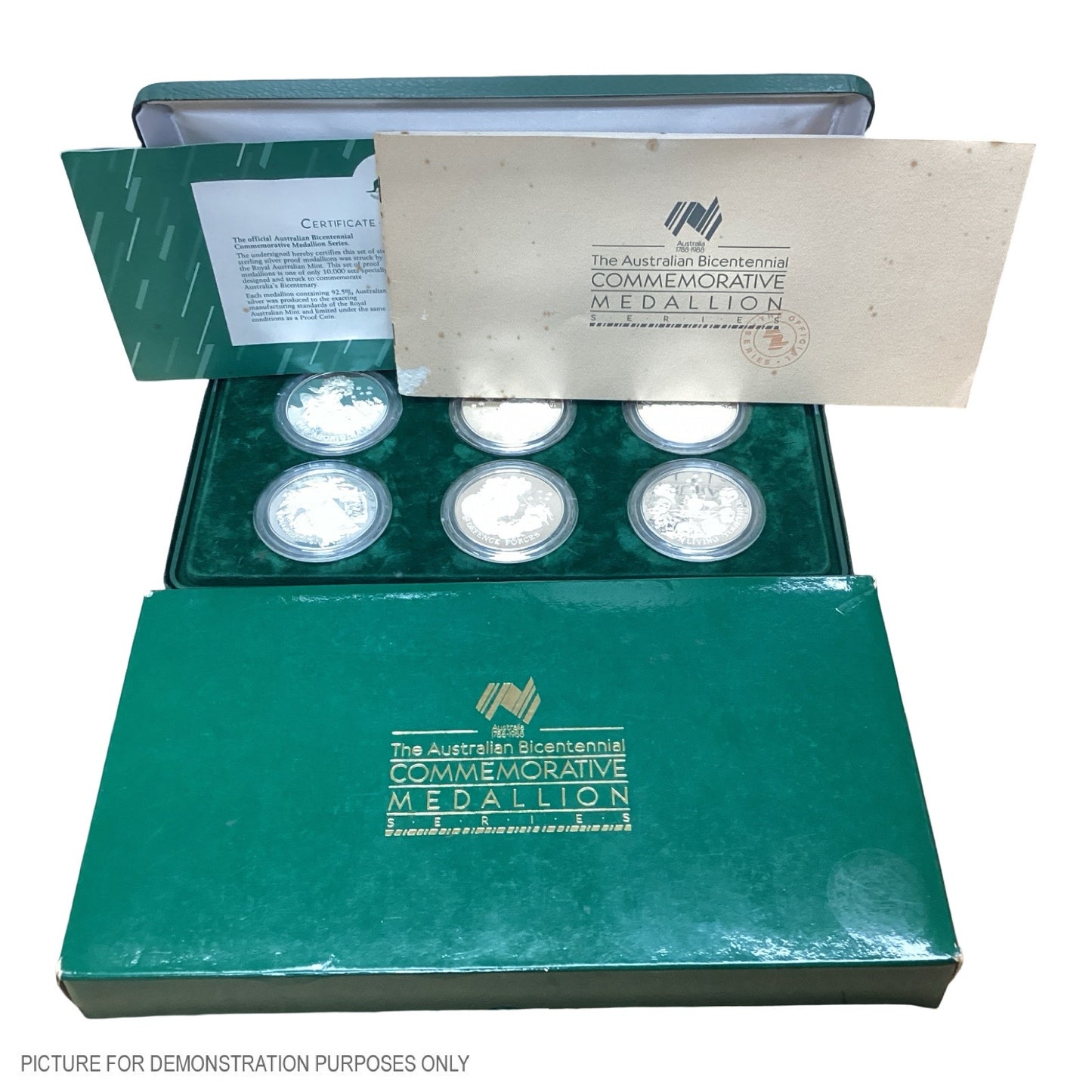 Royal Australian Mint 1788-1988 The Australian Bicentennial Commemorative Medallion Series - 6 (92.5%) Silver Medallion Set