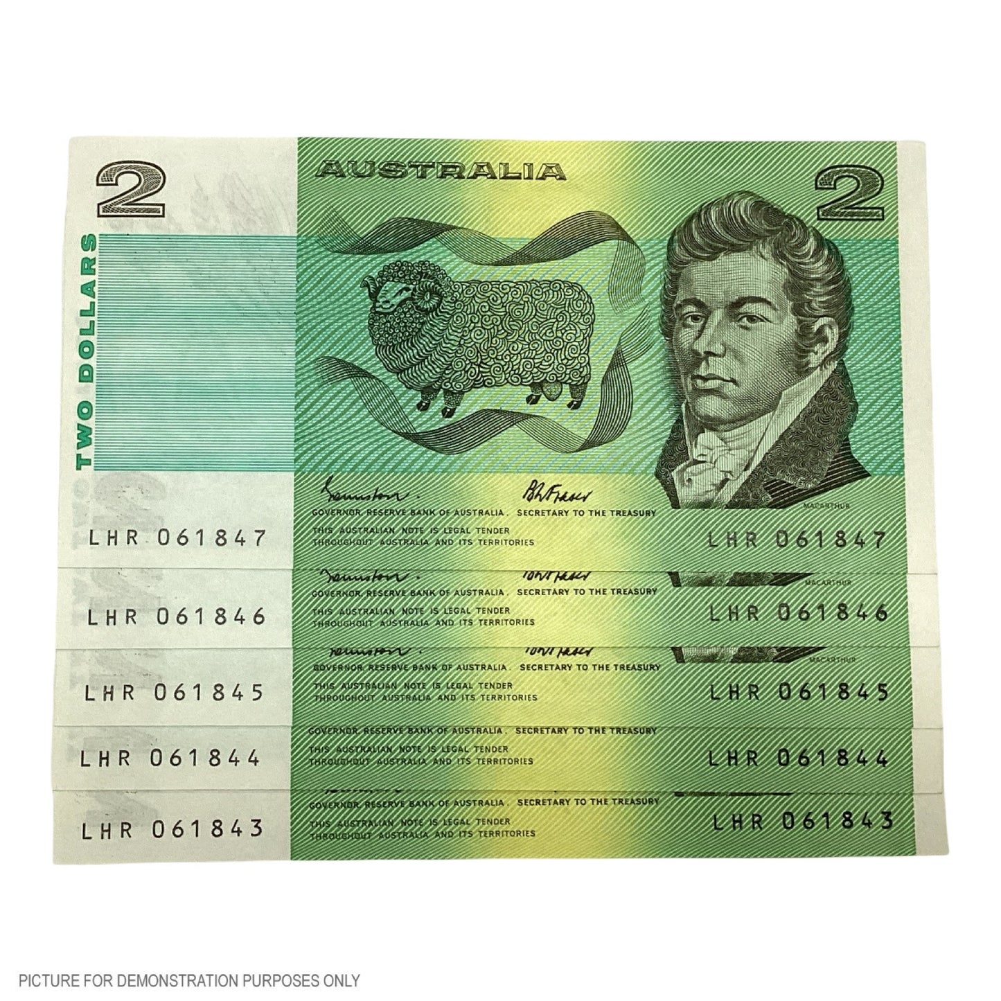 1985 EF $2 Johnston/Fraser Paper Notes - 5 Sequential Notes (Australia)