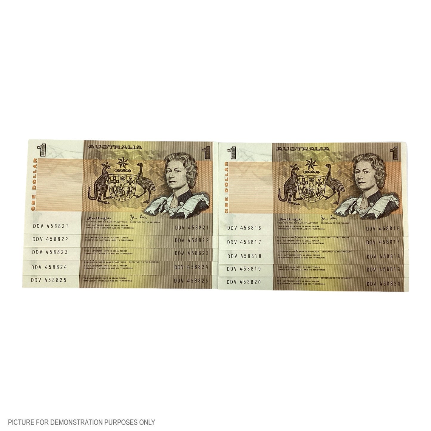 1979 UNC $1 Knight/Stone Paper Notes- 10 Sequential Notes (Australia)