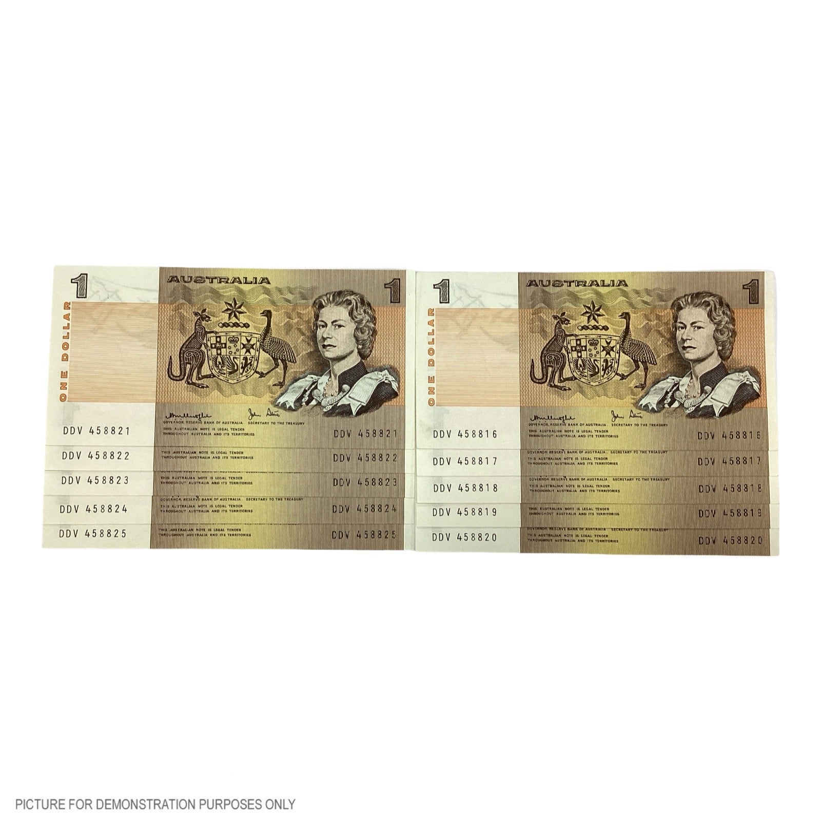 1979 UNC $1 Knight/Stone Paper Notes- 10 Sequential Notes (Australia)