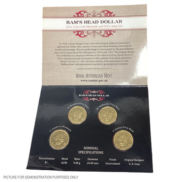 2011 Royal Australian Mint - Ram's Head Dollar - 4-Coin Privvy and Mintmark Set (Packaging damage)