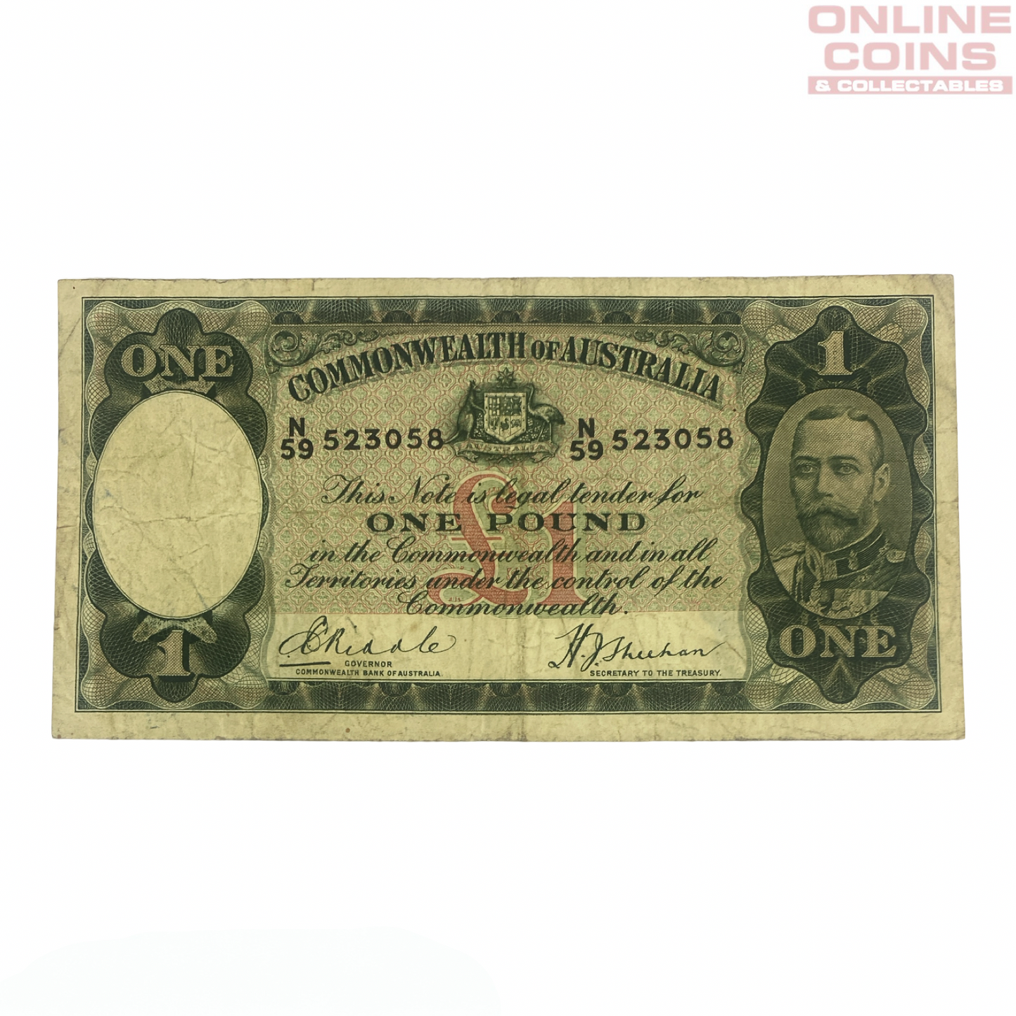 1933 Riddle Sheehan One Pound Note - FINE Grade