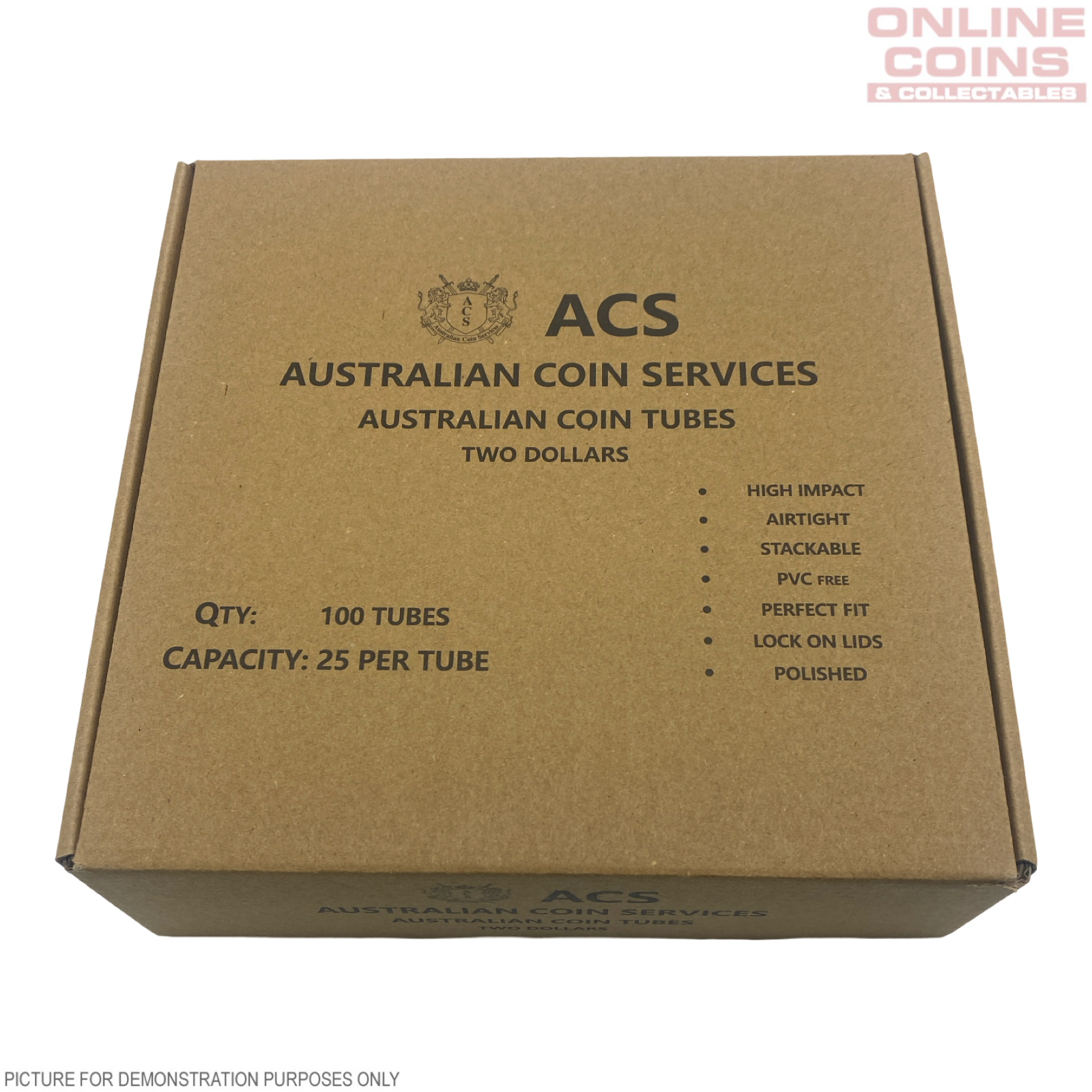 BULK BUY - Coin Tube for Australian $2 Coins - Stackable, PVC Free, Airtight - CASE OF 100