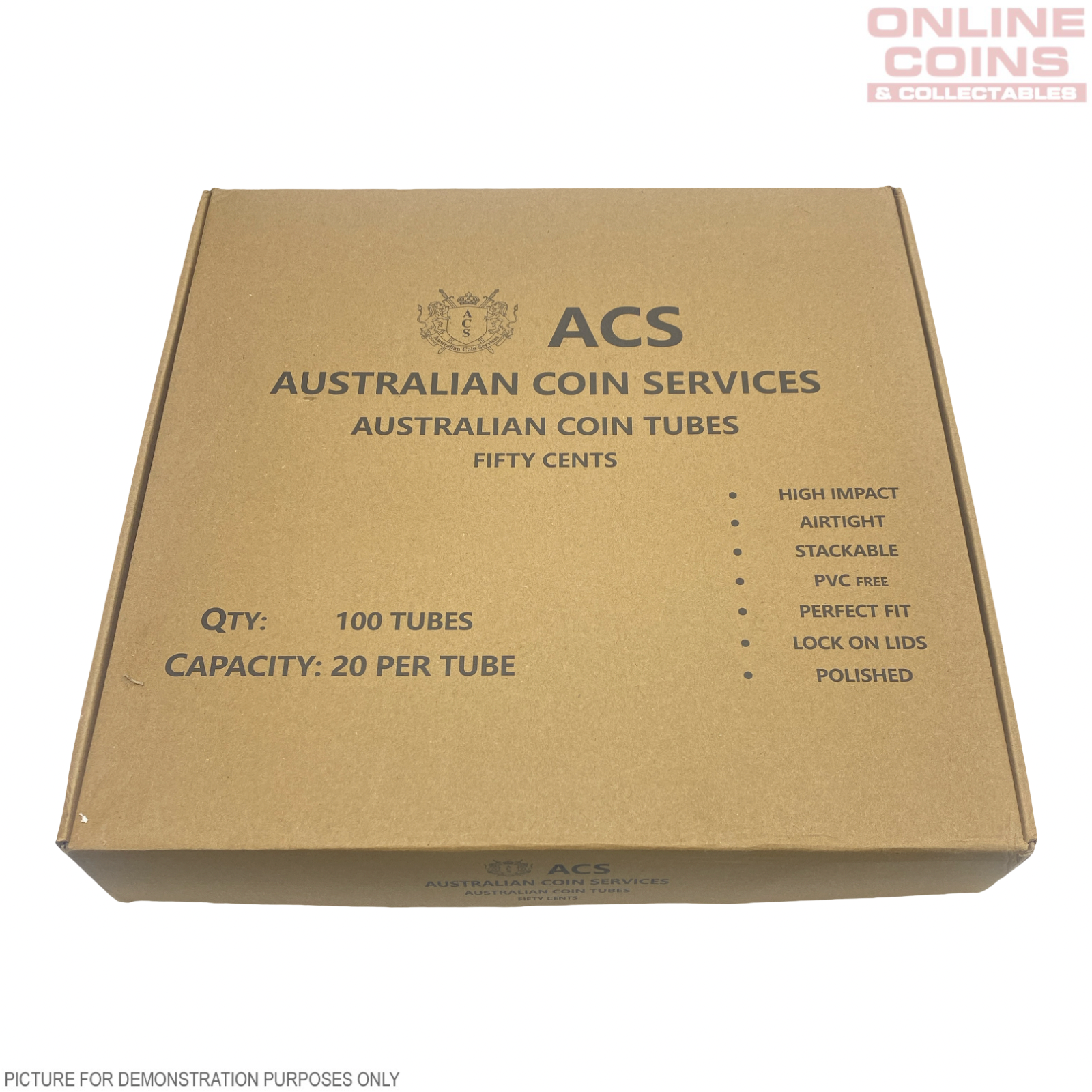 BULK BUY - Coin Tube for Australian 50c Coins - Stackable, PVC Free, Airtight - CASE OF 100