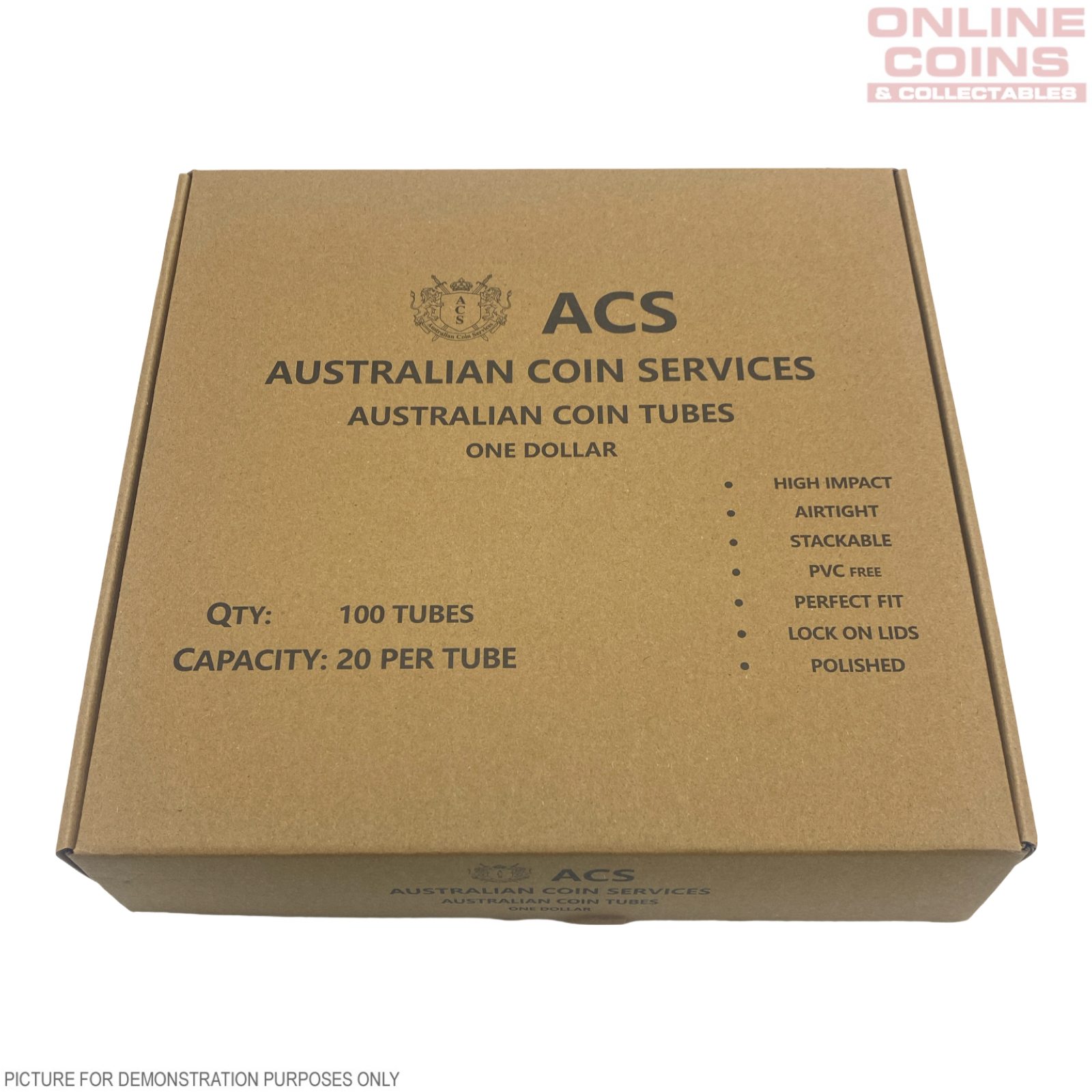 BULK BUY - Coin Tube for Australian $1 Coins - Stackable, PVC Free, Airtight - CASE OF 100