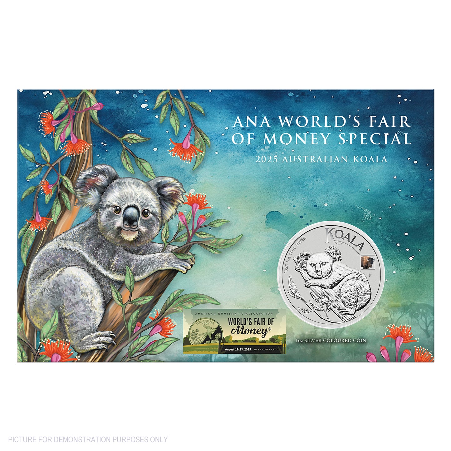 2025 Perth Mint ANA Coin Show - Australian Koala with Bison Privy 1oz Silver Coloured Coin
