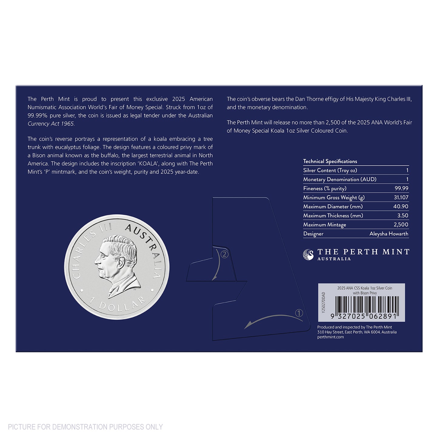 2025 Perth Mint ANA Coin Show - Australian Koala with Bison Privy 1oz Silver Coloured Coin