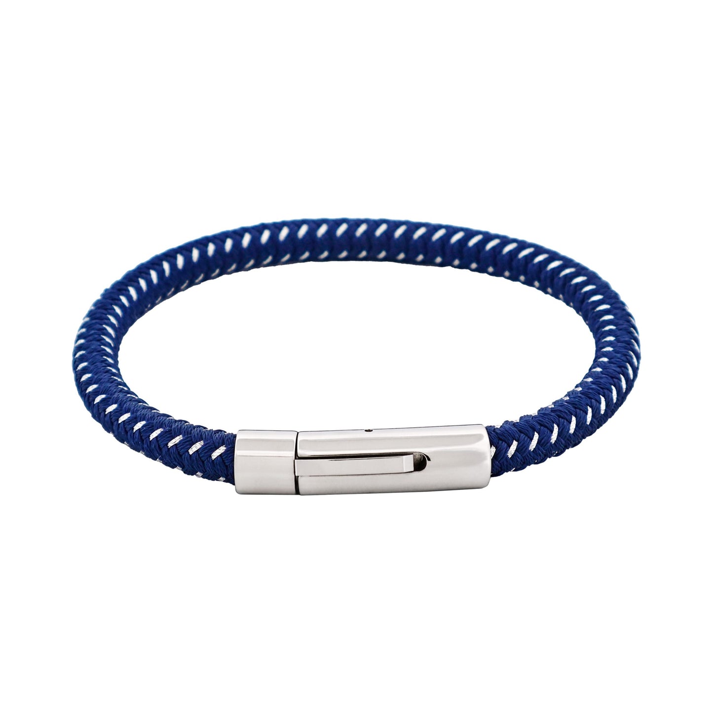 Cudworth Savage – Navy & Stainless Steel Wire Leather Bracelet