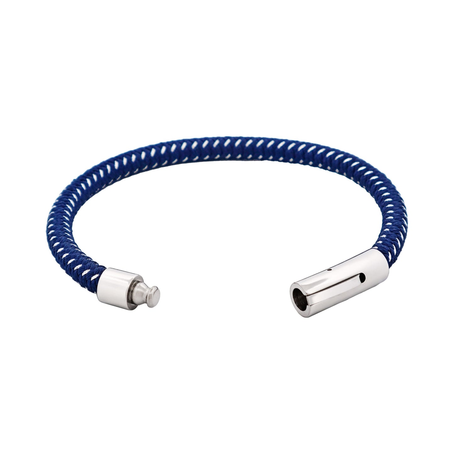 Cudworth Savage – Navy & Stainless Steel Wire Leather Bracelet