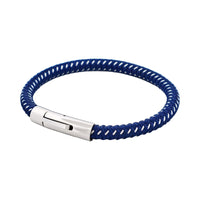 Cudworth Savage – Navy & Stainless Steel Wire Leather Bracelet