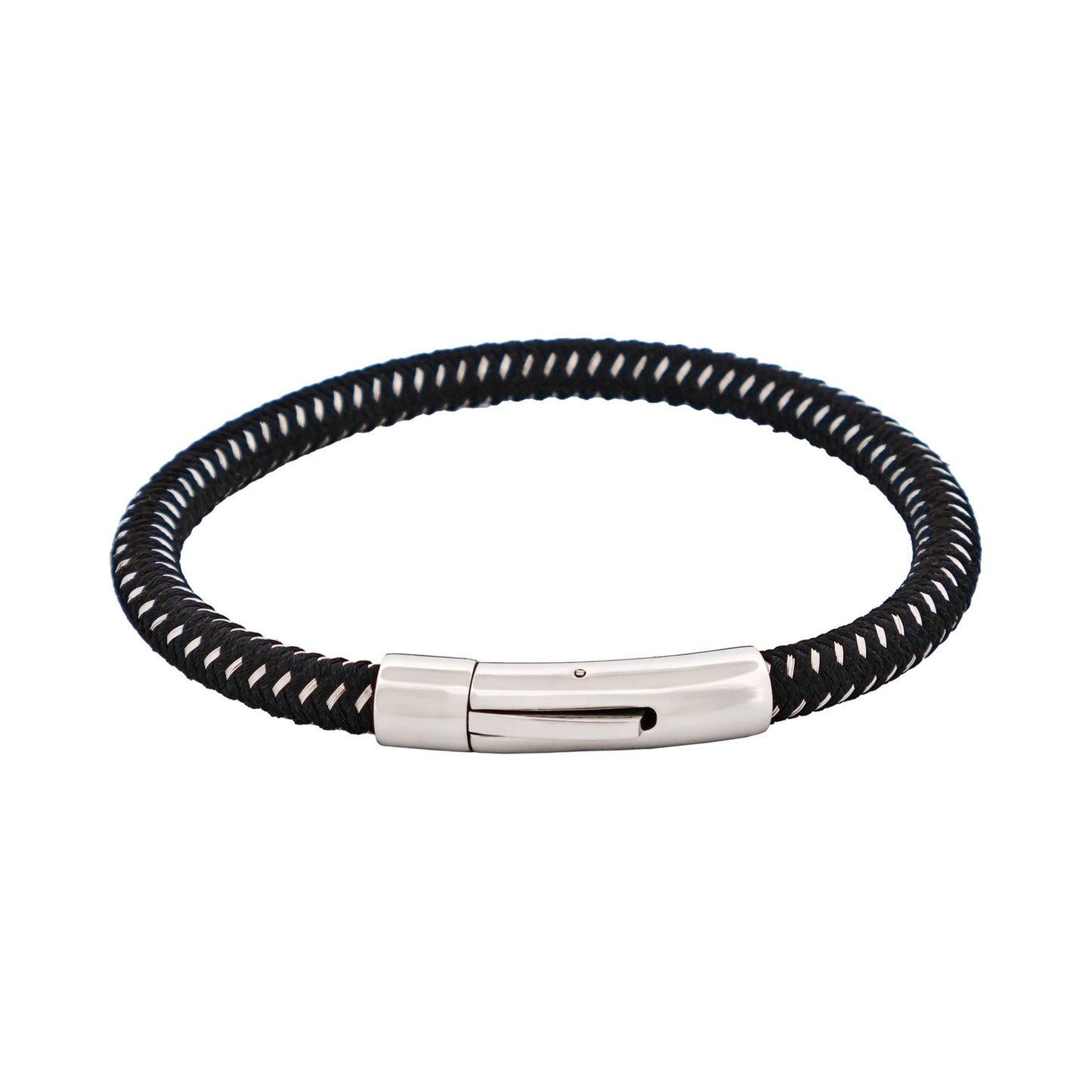 Cudworth Savage – Black & Stainless Steel Wire Leather Bracelet