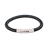 Cudworth Savage – Black & Stainless Steel Wire Leather Bracelet