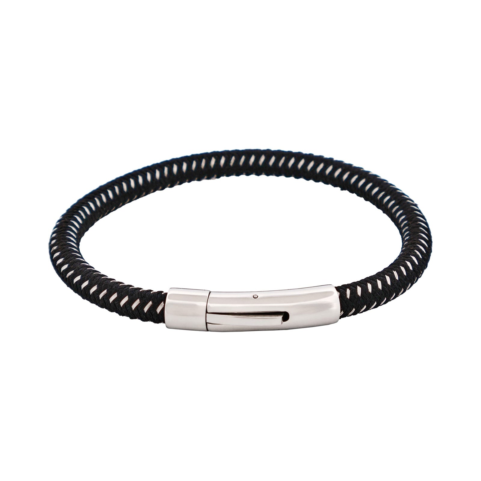 Cudworth Savage – Black & Stainless Steel Wire Leather Bracelet