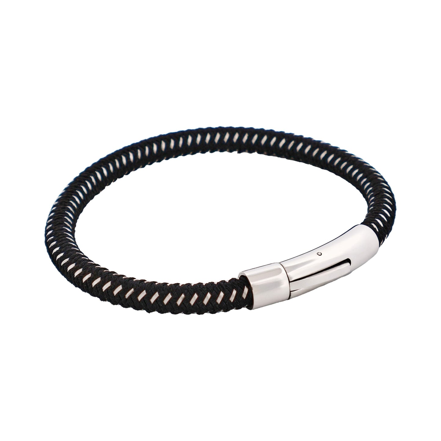 Cudworth Savage – Black & Stainless Steel Wire Leather Bracelet