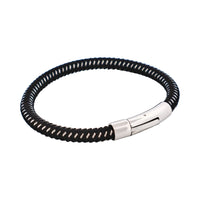 Cudworth Savage – Black & Stainless Steel Wire Leather Bracelet