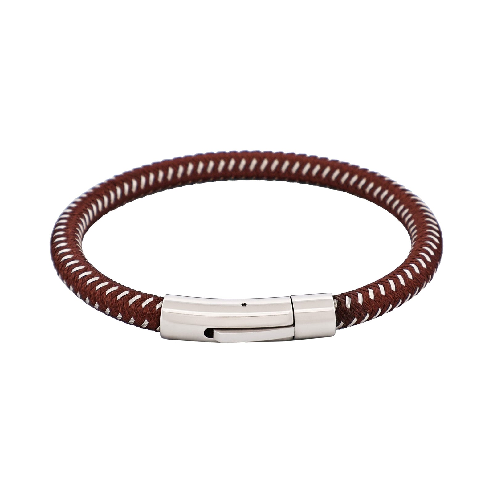 Cudworth Savage – Brown Leather & Stainless Steel Wire Bracelet
