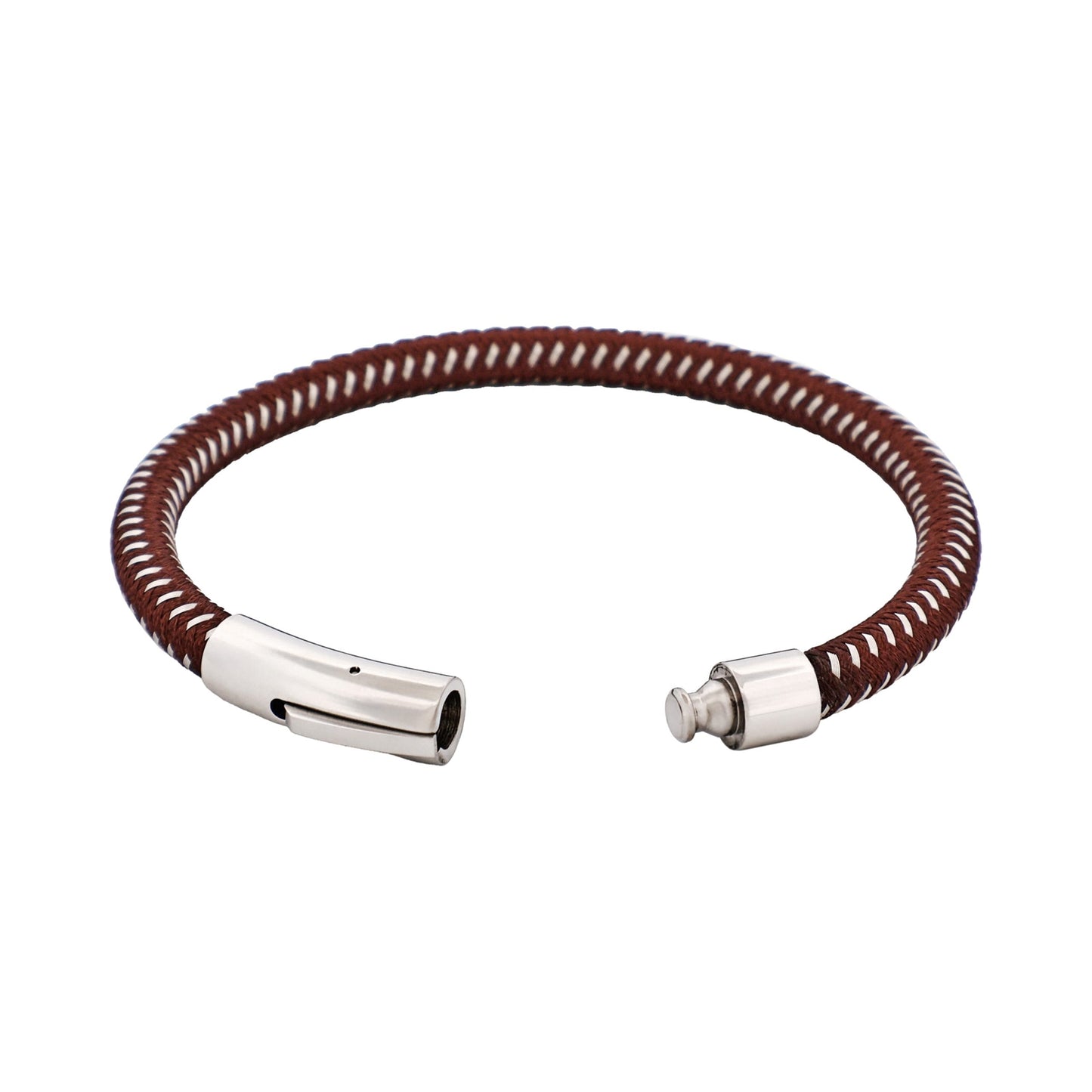 Cudworth Savage – Brown Leather & Stainless Steel Wire Bracelet
