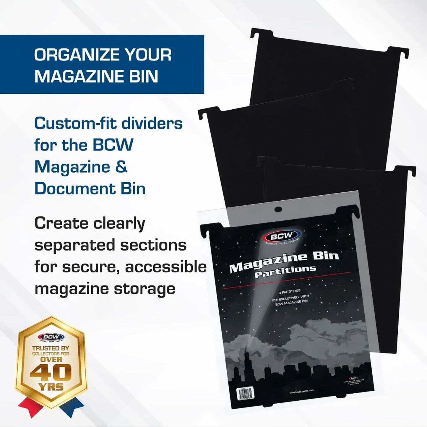 BCW Magazine & Document Bin Partition - BLACK - PRE ORDER