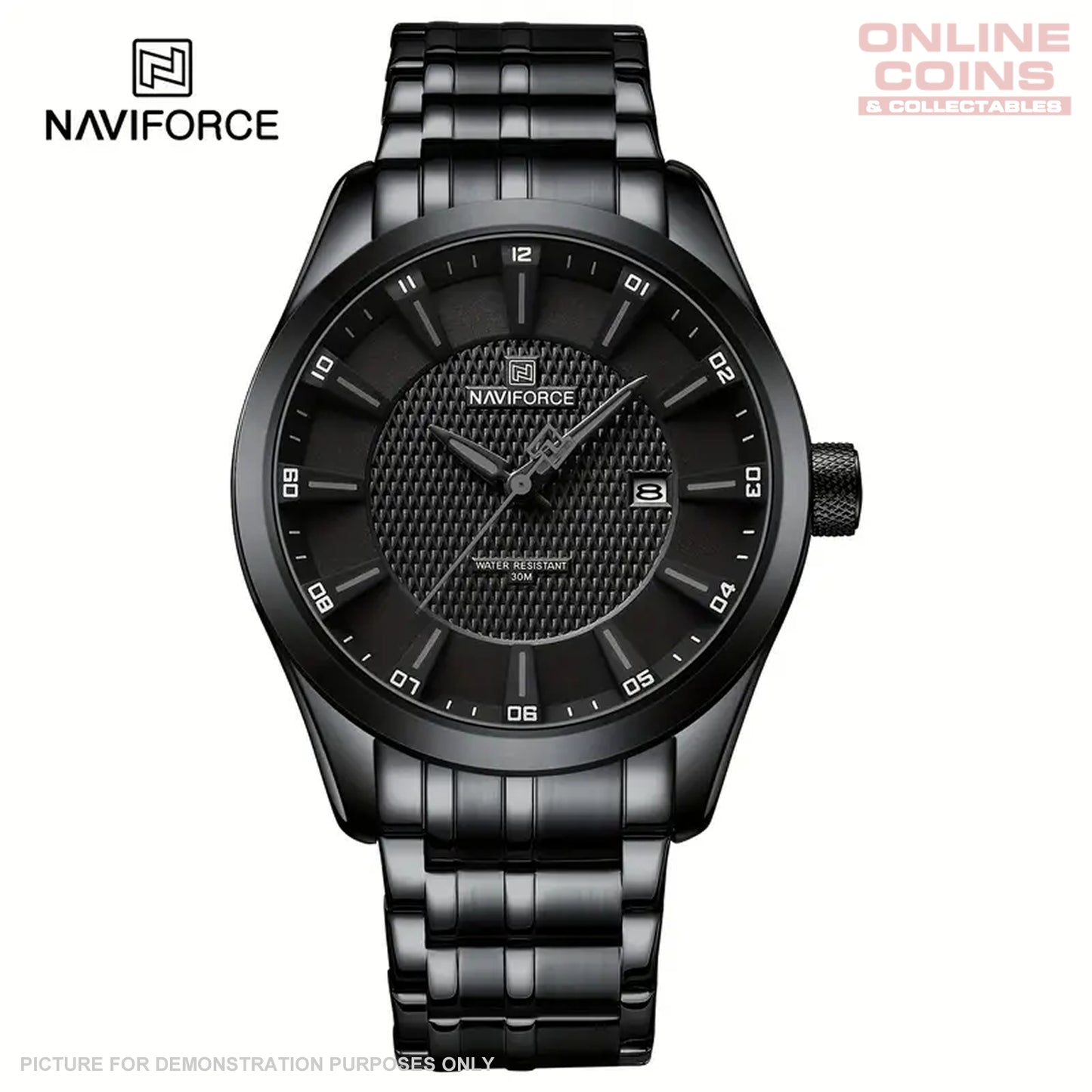 NAVIFORCE NF8032 Sports Watch - Black Stainless Steel with Black Dial