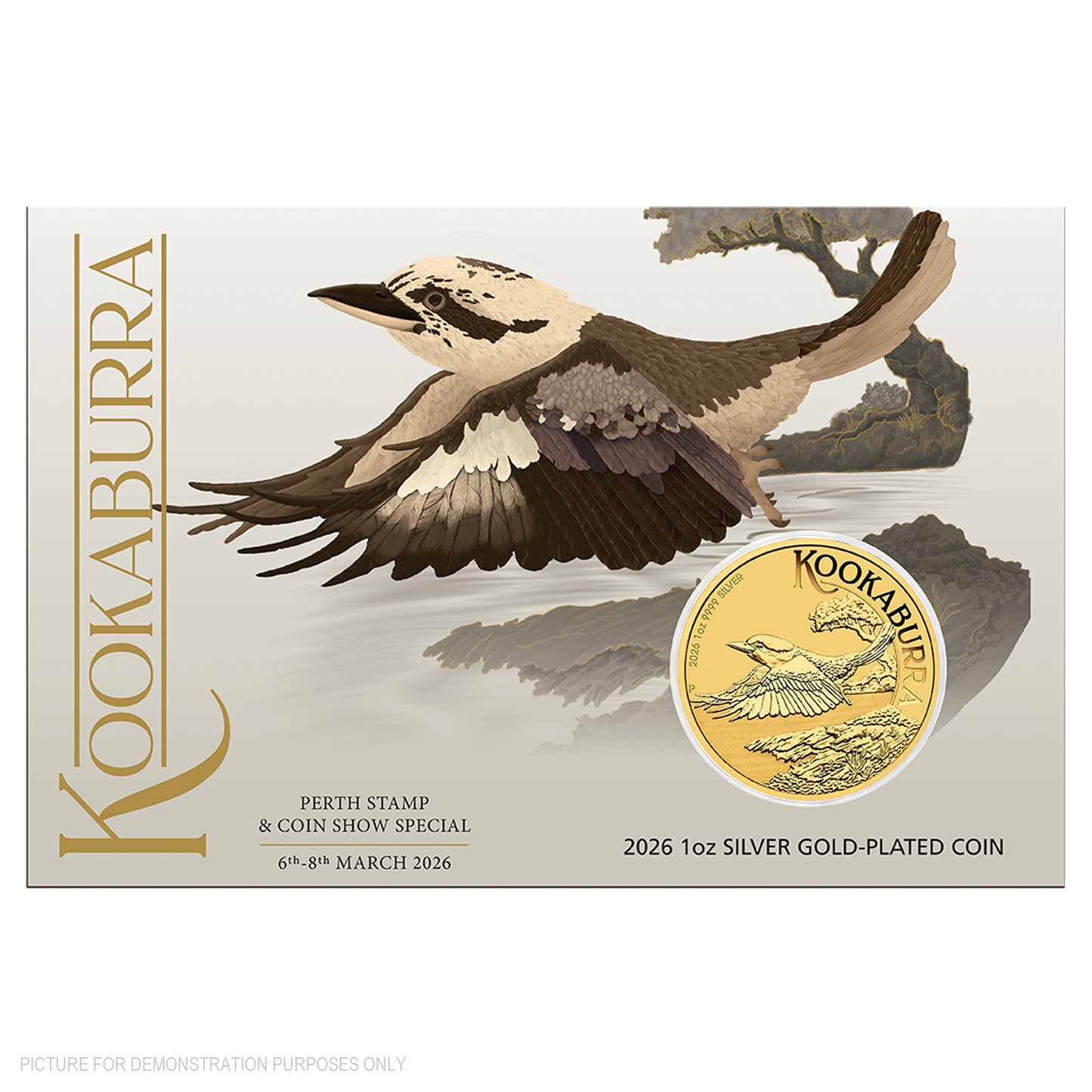 2026 Perth Mint Kookaburra 2026 1oz Silver Gold-Plated Coin in Card - Perth Stamp & Coin Show