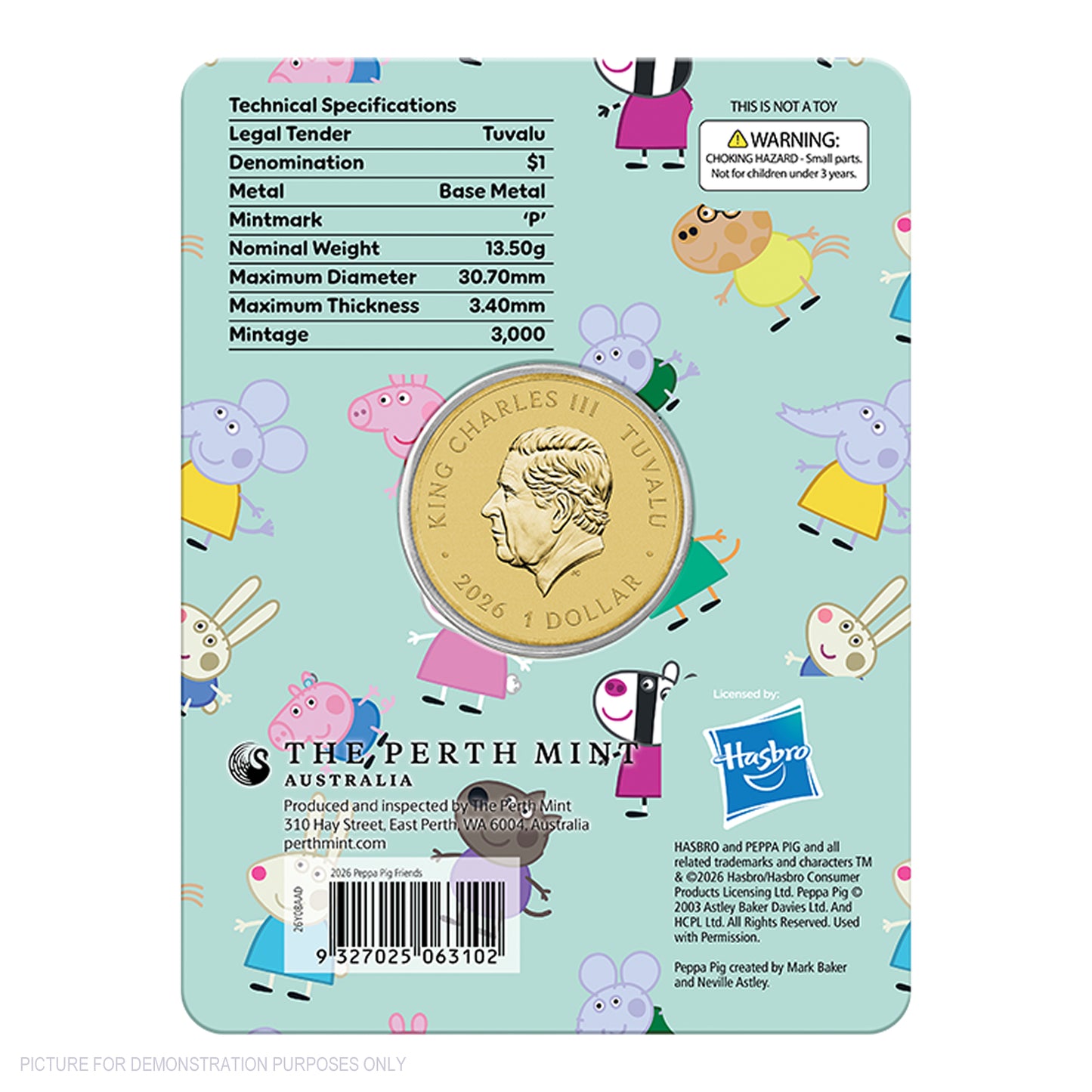 2026 Perth Mint Coloured Collector Coins in Card - Peppa Pig Friends - Three Coin Set