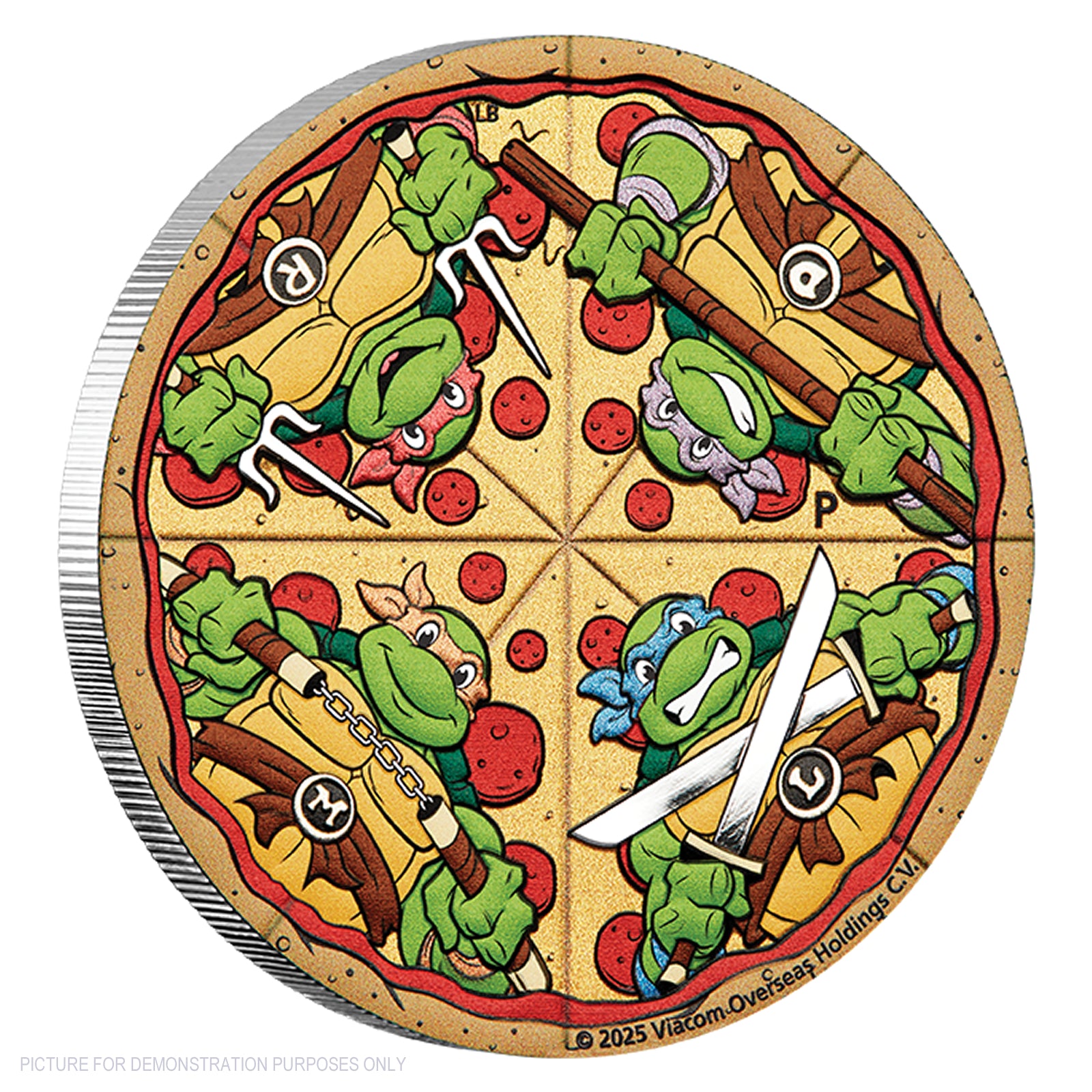 2025 Perth Mint Teenage Mutant Ninja Turtles 2oz Silver Coloured Pizza Coin