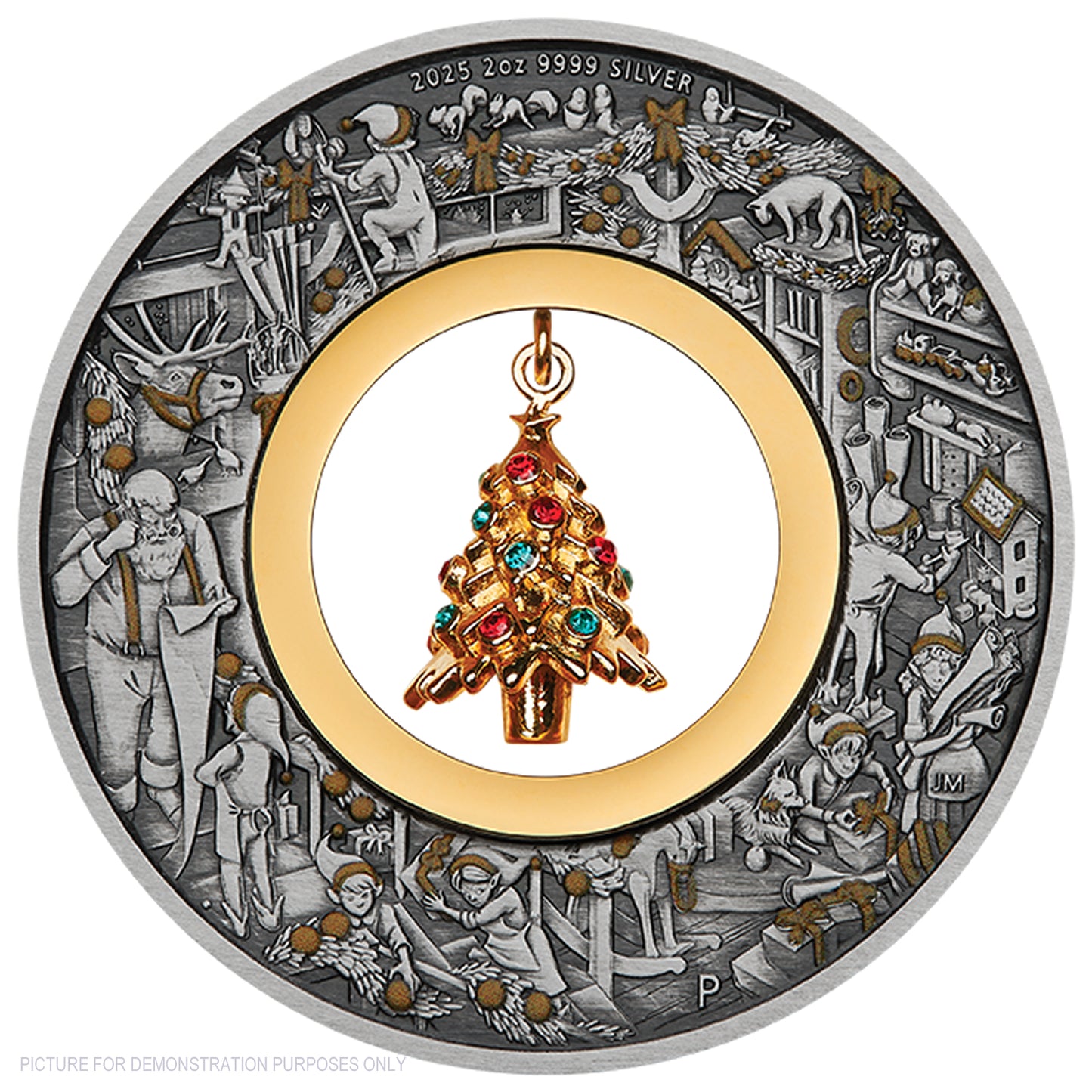 2025 Perth Mint Santa's Workshop 2oz Silver Antiqued Coloured Coin