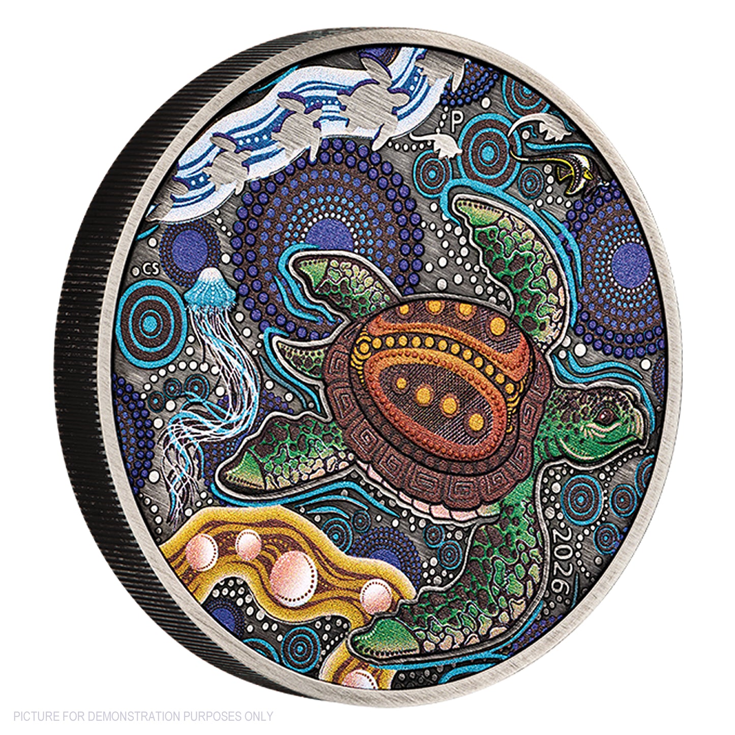 2026 Perth Mint 2oz Silver Antiqued Coloured Coin - Turtle Yaunati