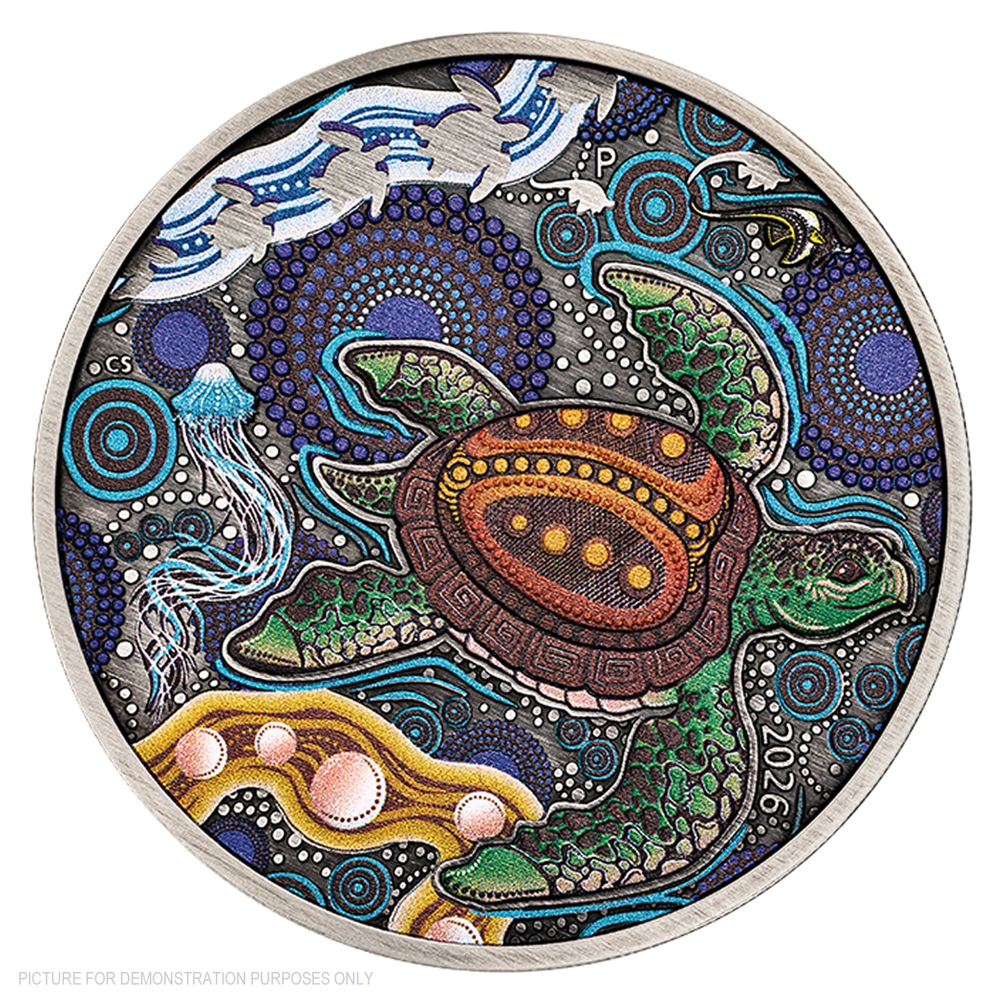2026 Perth Mint 2oz Silver Antiqued Coloured Coin - Turtle Yaunati