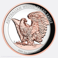 2025 Perth Mint 2oz Silver Proof Rose Gold Gilded Ultra High Relief Coin - Wedge-Tailed Eagle