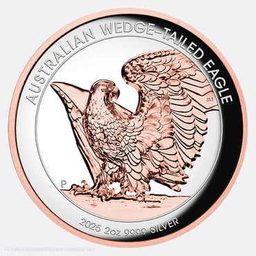 2025 Perth Mint 2oz Silver Proof Rose Gold Gilded Ultra High Relief Coin - Wedge-Tailed Eagle