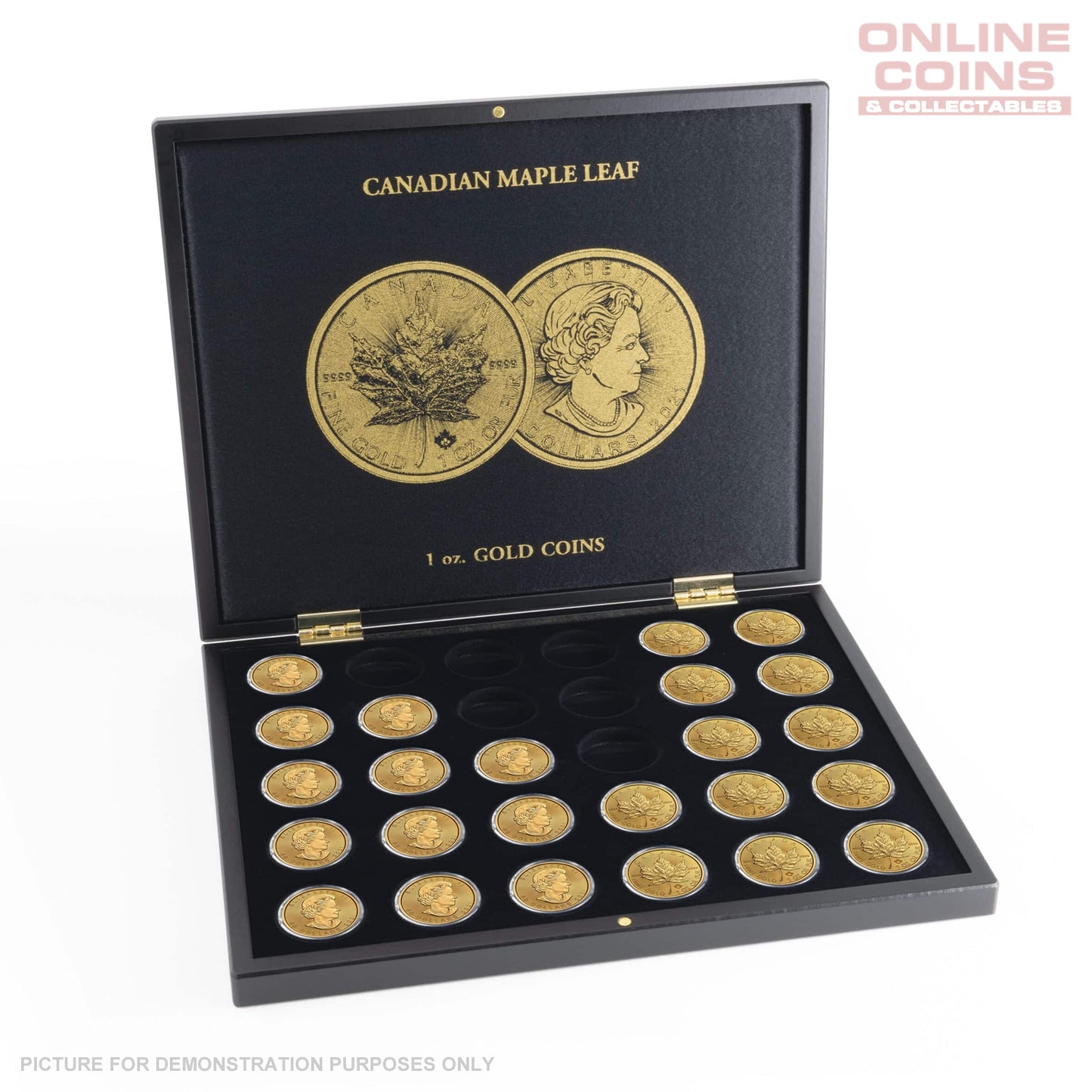 Presentation case for 30 Maple Leaf gold coins in capsules