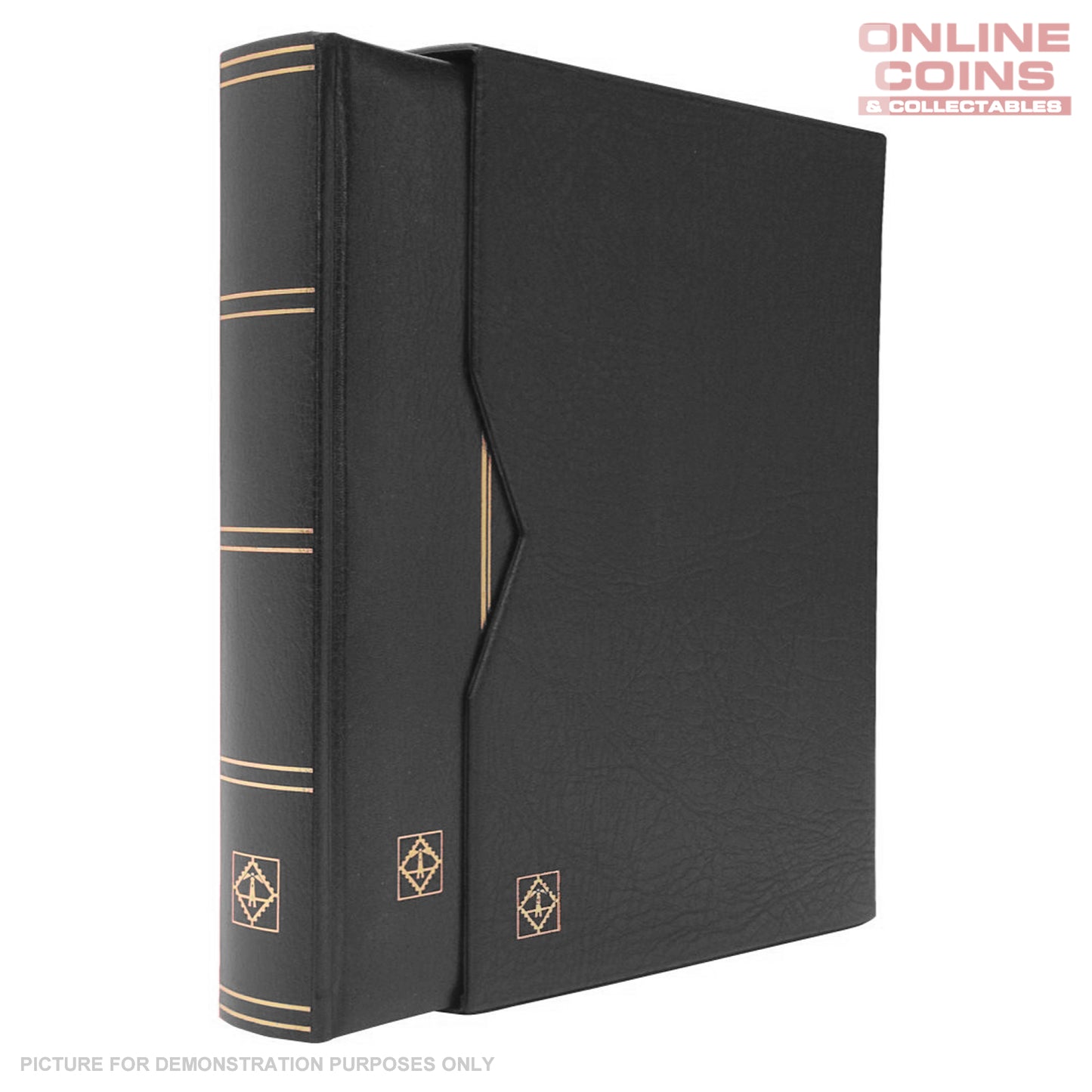 Lighthouse A4 PREMIUM Stockbook & Slipcase 64 Page - Padded Leather Cover - BLACK