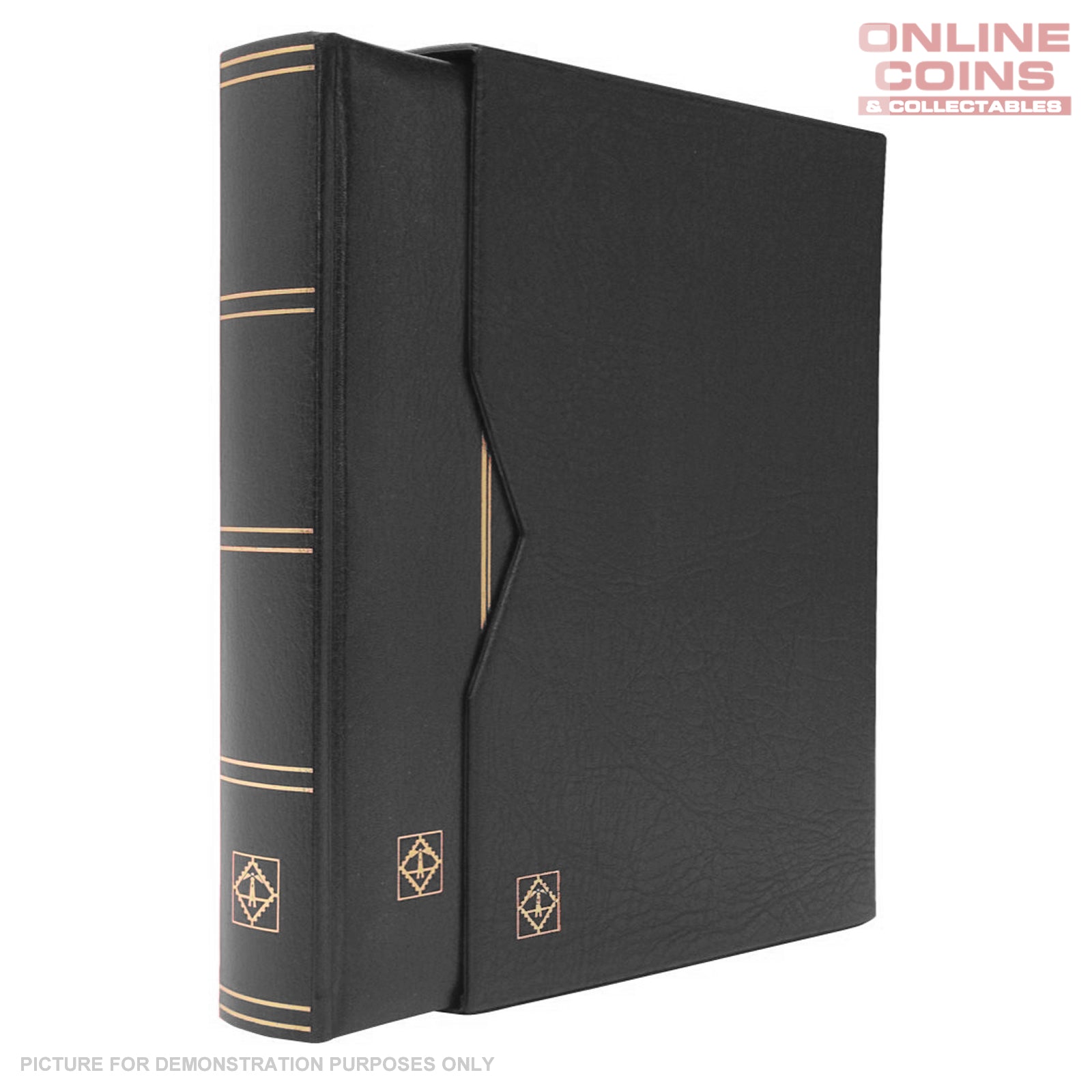 Lighthouse A4 PREMIUM Stockbook & Slipcase 64 Page - Padded Leather Cover - BLACK