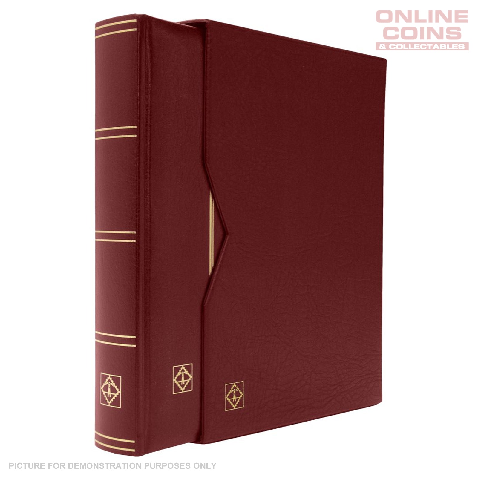 Lighthouse A4 PREMIUM Stockbook & Slipcase 64 Pages - Padded Leather Cover - BURGUNDY