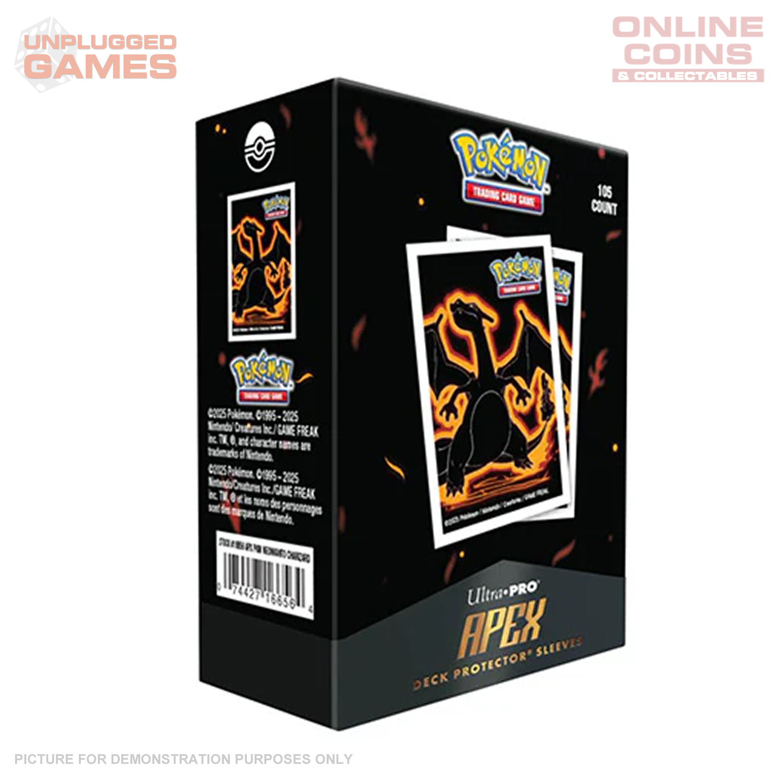 Pokemon Neon Kanto 105ct APEX Deck Protector Sleeves Charizard