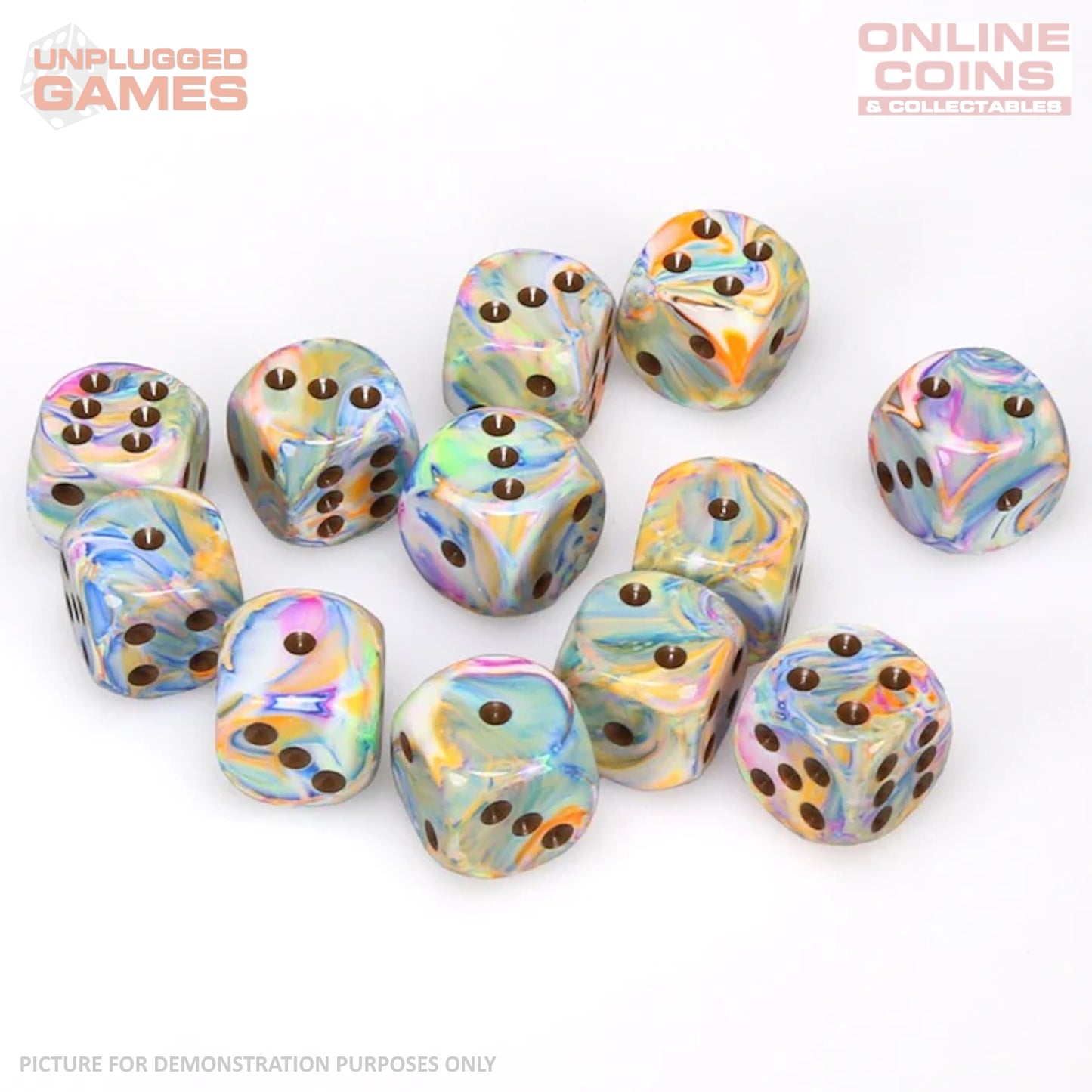 CHESSEX D6 Dice 16mm (12) - Festive Vibrant/Brown Block