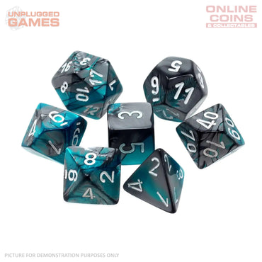 CHESSEX Mini 7-Die Set - Gemini Steel-Teal/White