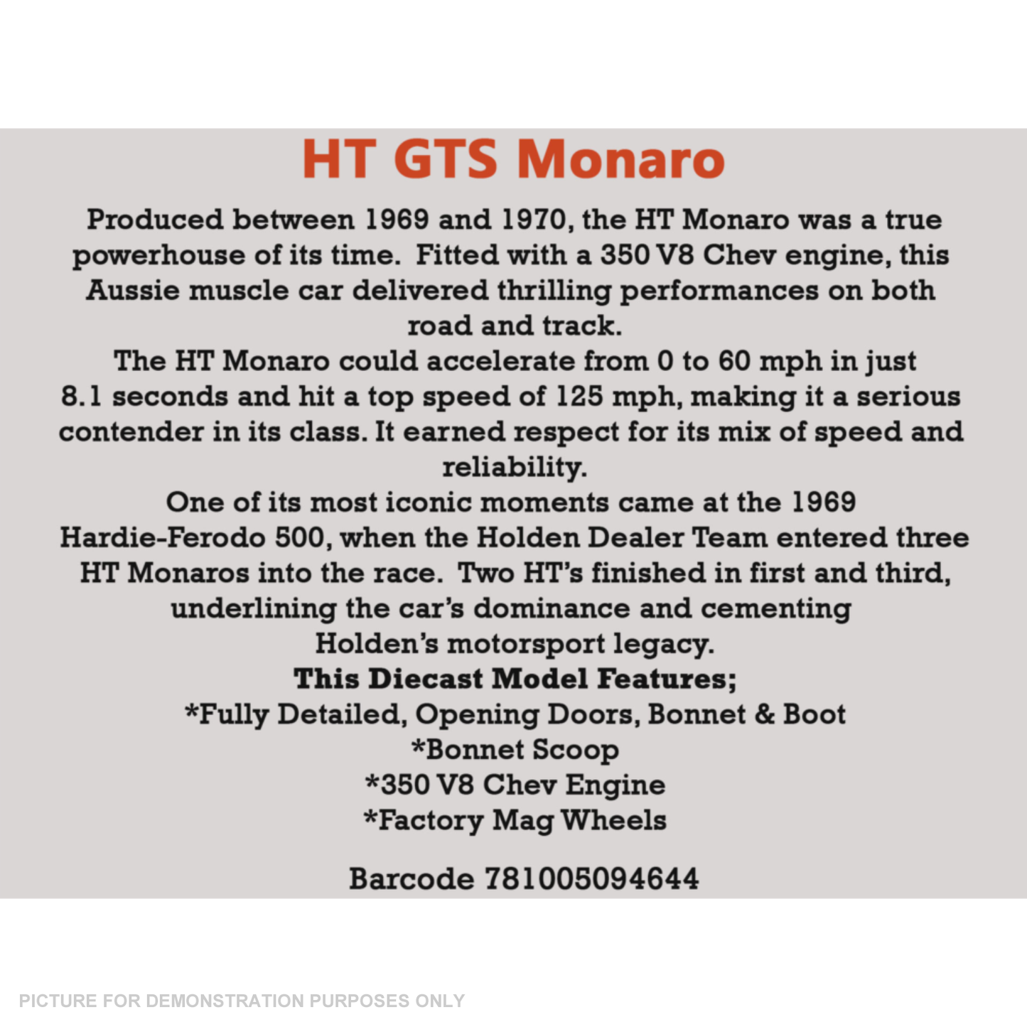 DDA 1:32 Orange HT GTS 350 Monaro