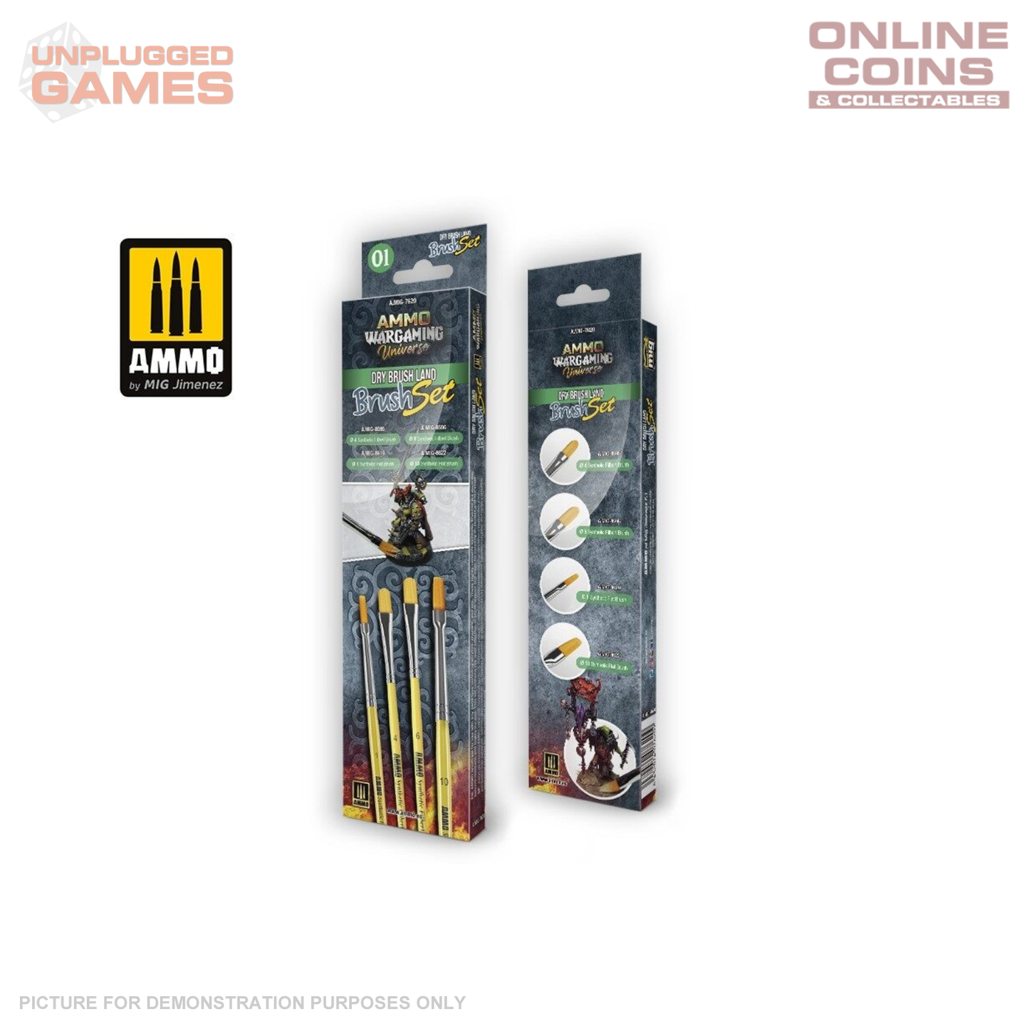 Ammo by MIG - Brushes - Wargaming Universe - Dry Brush Land Brush Set