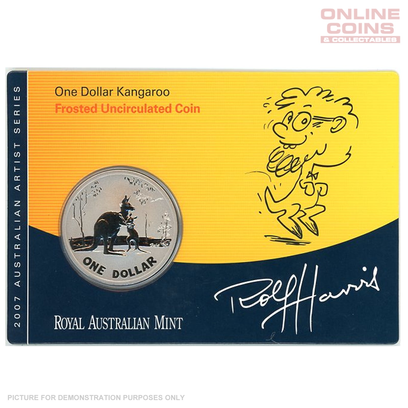 2007 Royal Australian Mint - Great Australian Artists Kangaroo Series - Rolf Harris - Uncirculated $1 coin in card
