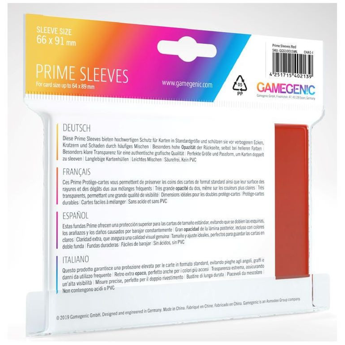 Gamegenic PRIME Sleeves 100 Pack Standard - RED