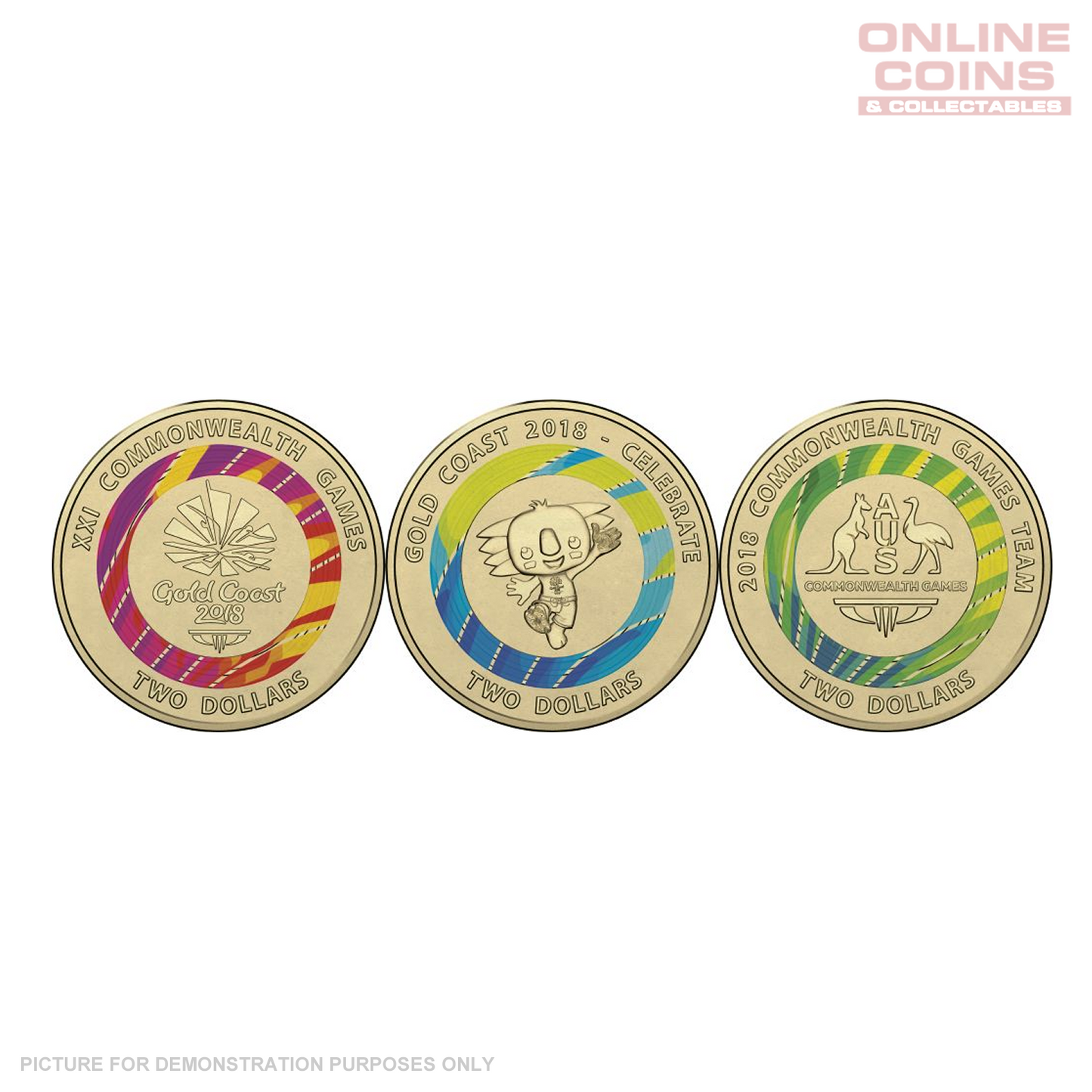 2018 Gold Coast XXI Commonwealth Games - 7 Coin Coloured Set (VERDEGRIS PRESENT)
