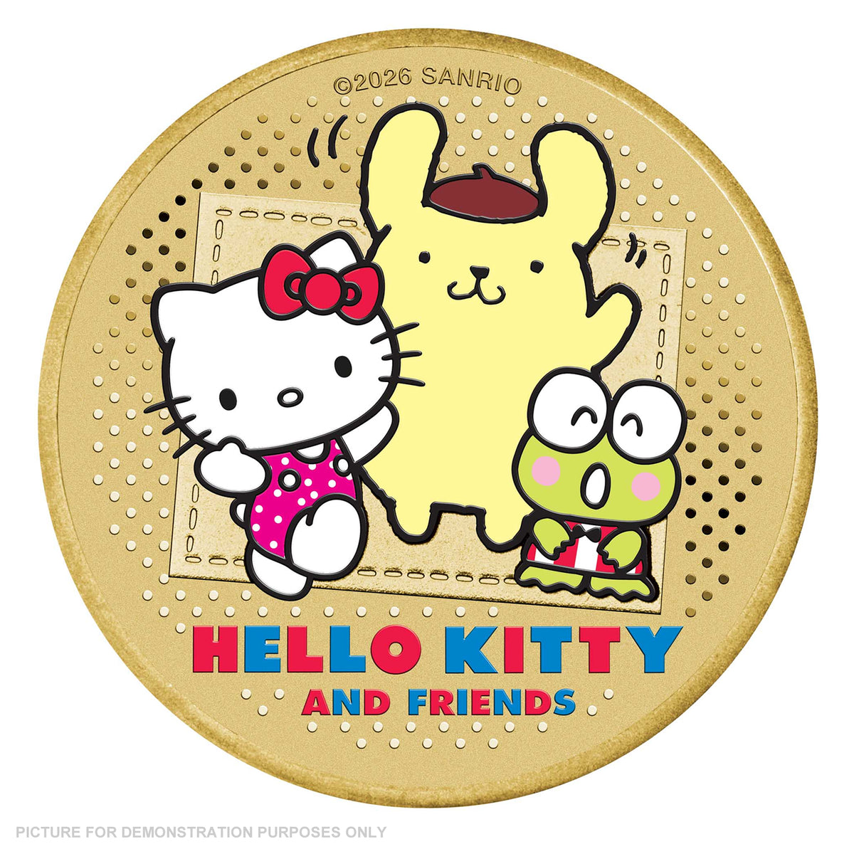 2026 - Perth Mint - Hello Kitty, Pompompurin and Kerokerokeroppi Stamp and Coloured Coin Cover
